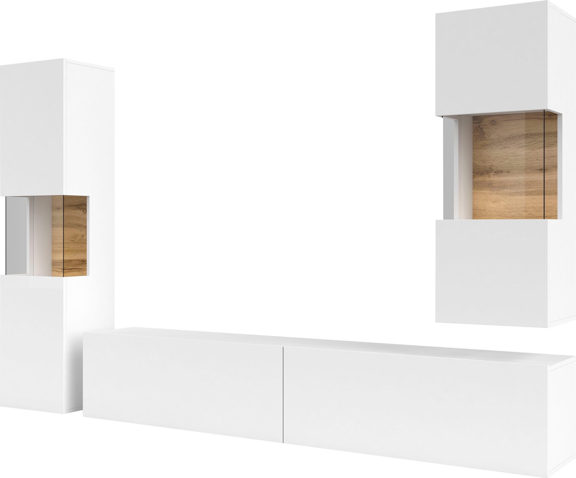 INOSIGN Wohnwand »Ava, Wohnzimmer-Set hängend/stehend montierbar, Vitrine, Lowboard«, 3-tlg.