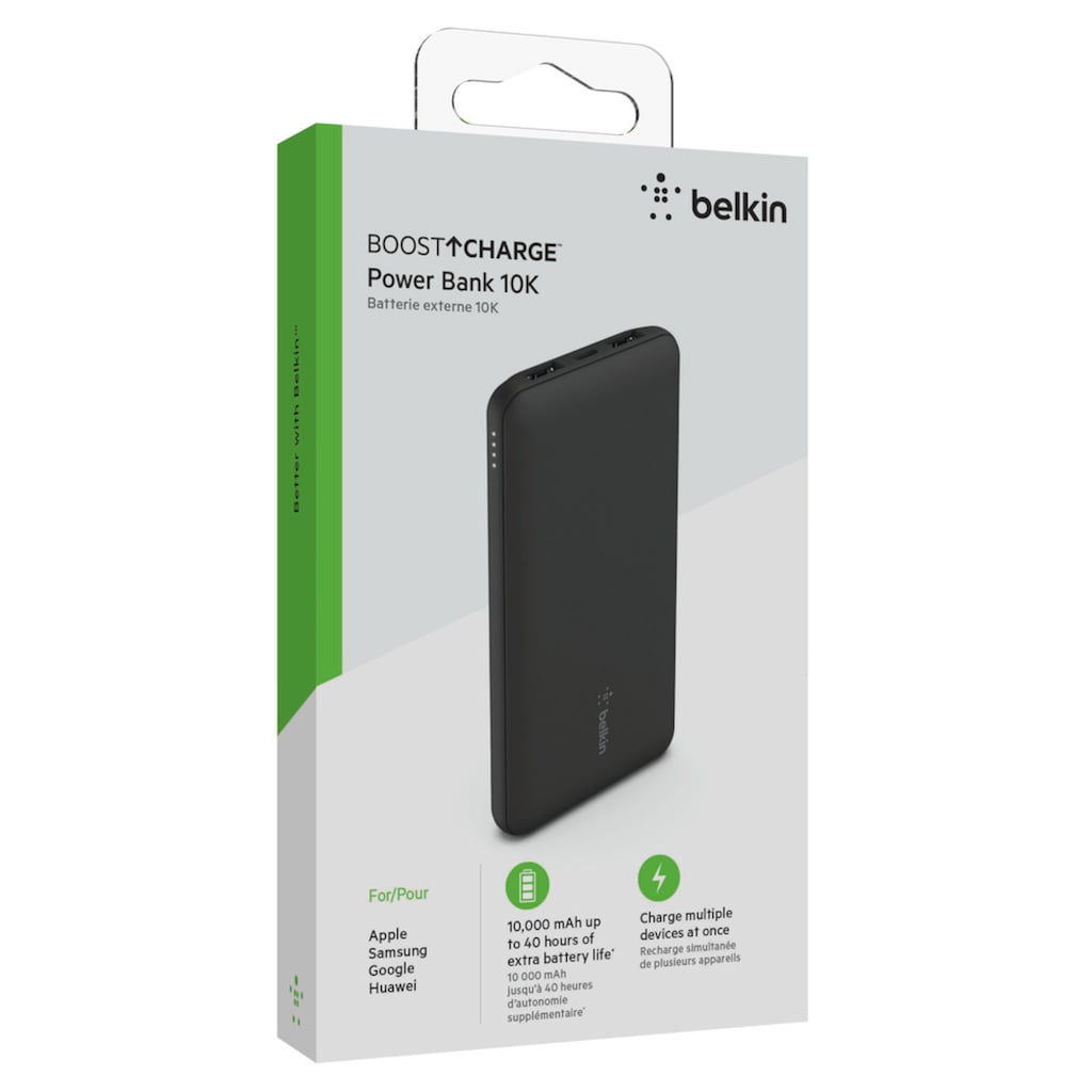 Belkin Powerbank »BoostCharge 10.000mAh Powerbank 15 Watt zum Laden von 3 Geräten«, 10000 mAh, 1x USB-C, 2x USB-A, Power für bis zu 40 Stunden