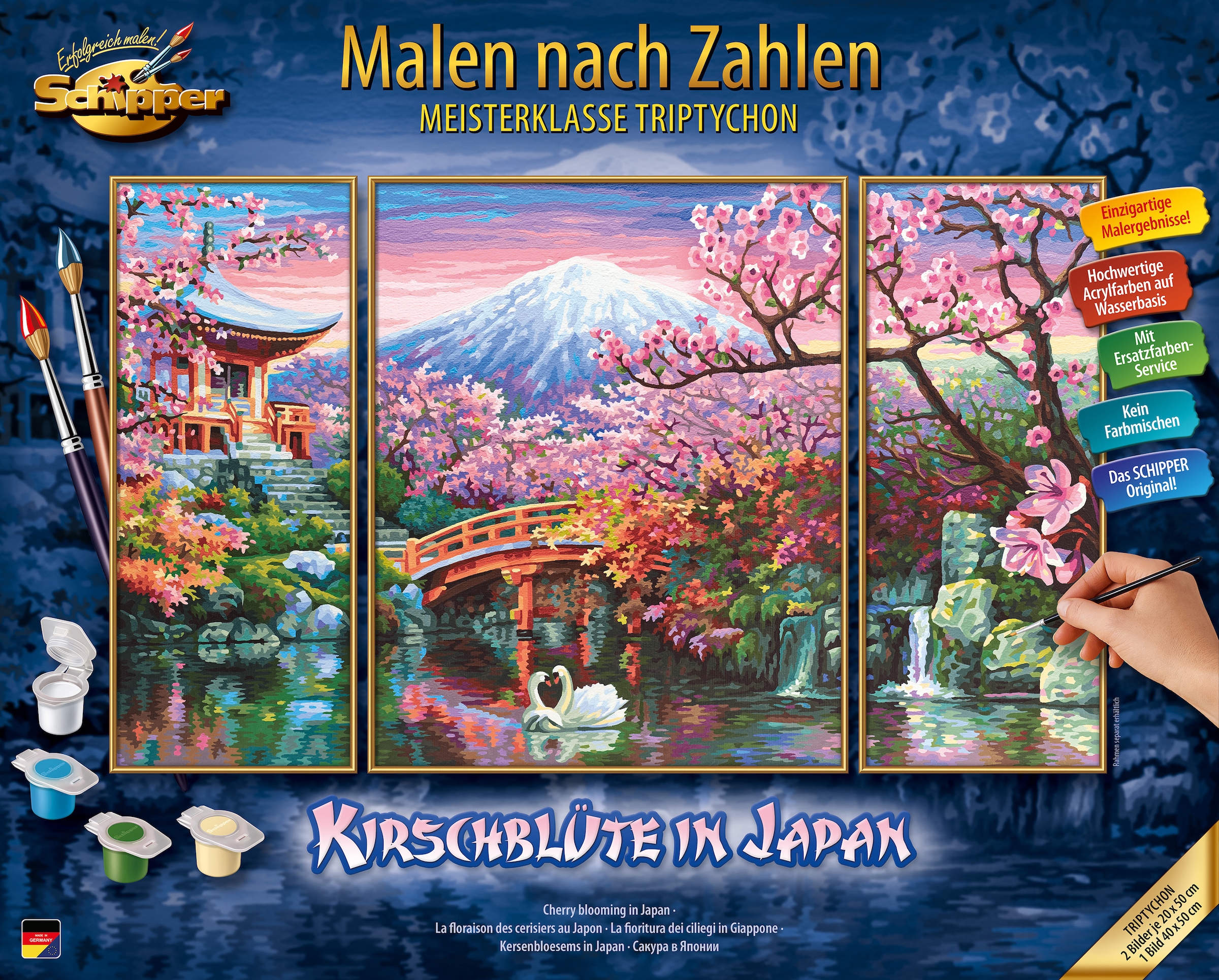 Malen nach Zahlen »Meisterklasse Triptychon - Kirschblüte in Japan«, Made in Germany