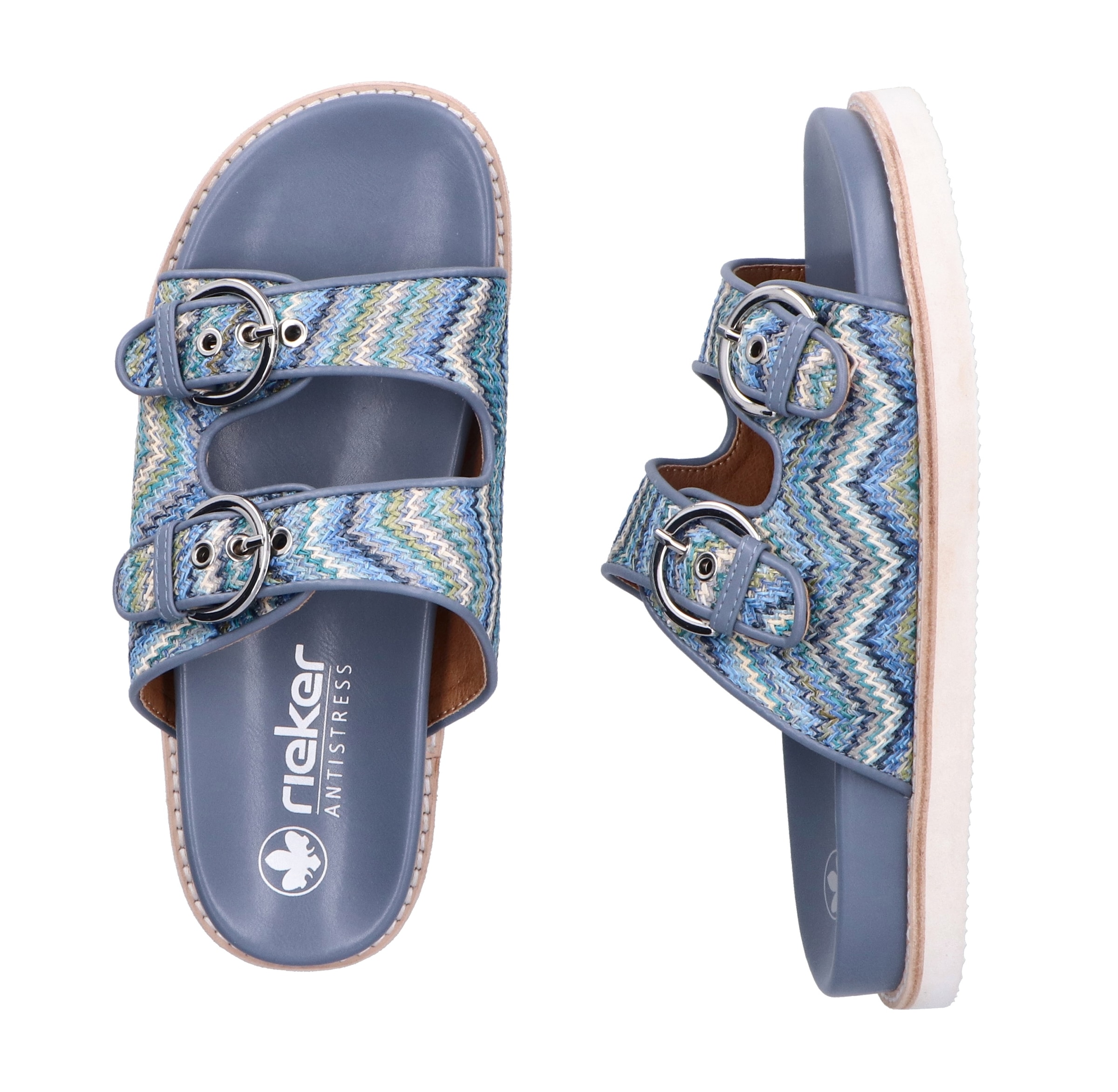 Rieker Pantolette, Sommerschuh, Strandschuh, Urlaubsschuh, Schlappen in Flecht-Optik