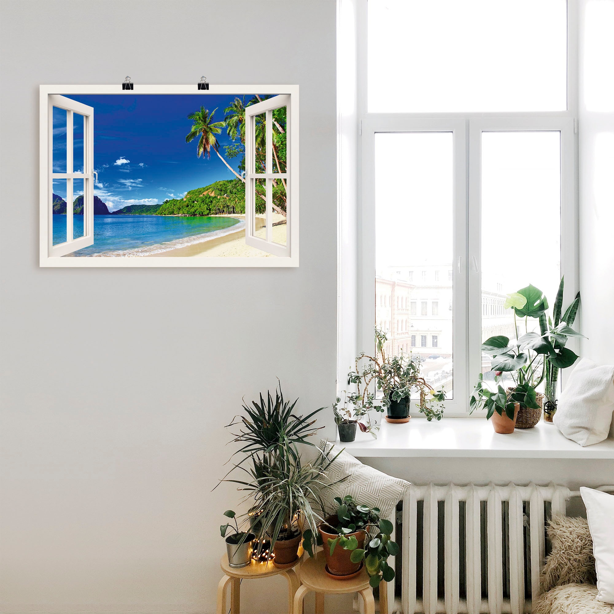 Artland Wandbild »Fensterblick Paradies«, Fensterblick, (1 St.), als Alubild, Outdoorbild, Leinwandbild, Poster, Wandaufkleber