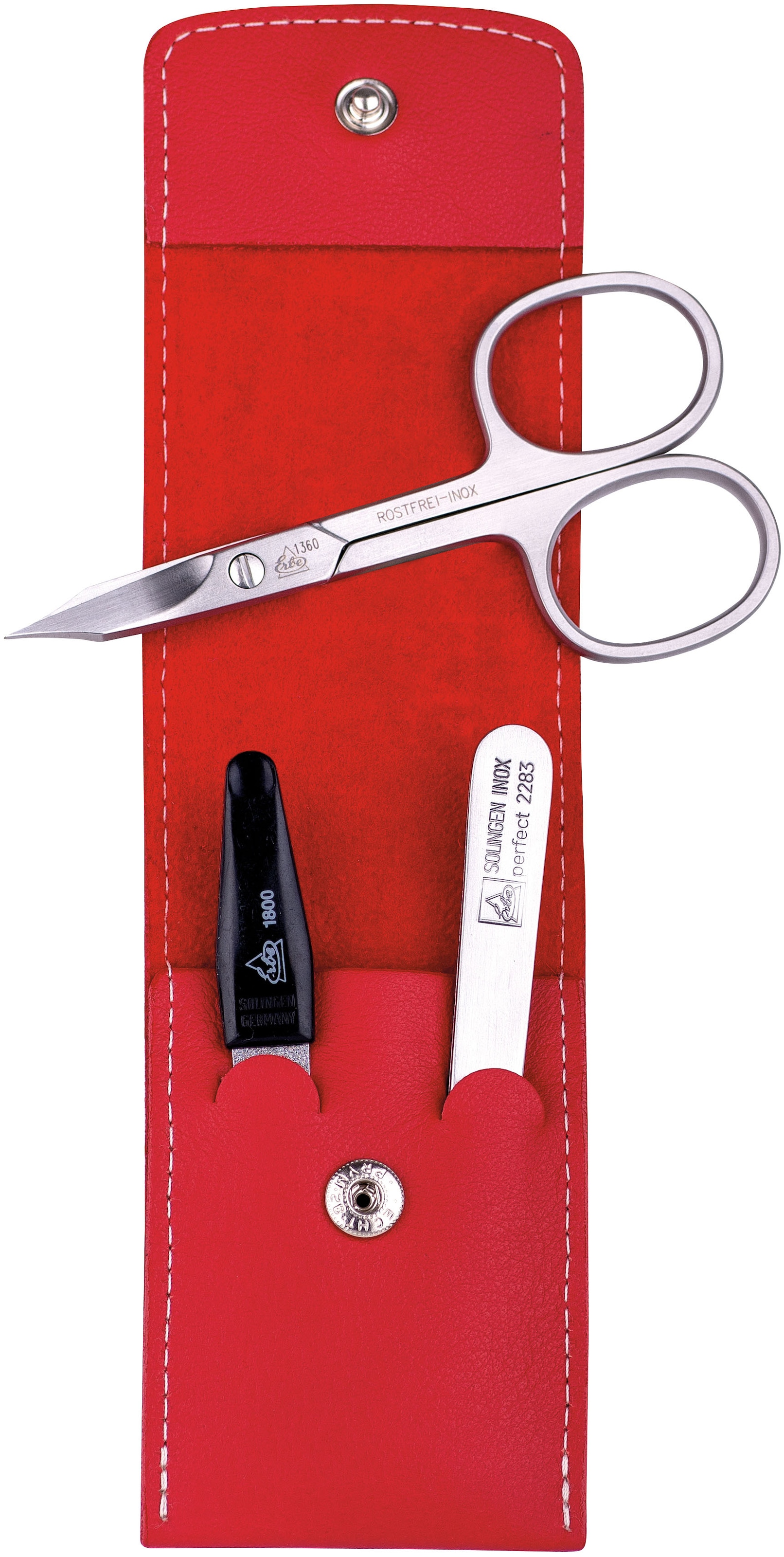 ERBE Maniküre-Etui »ERBE Maniküre Set Taschen-Etui Serie "Travel", rot, 3-tlg.«, (Set, 3 tlg.), Echtleder, rostfreie Instrumente, Hergestellt in Solingen/Deutschland