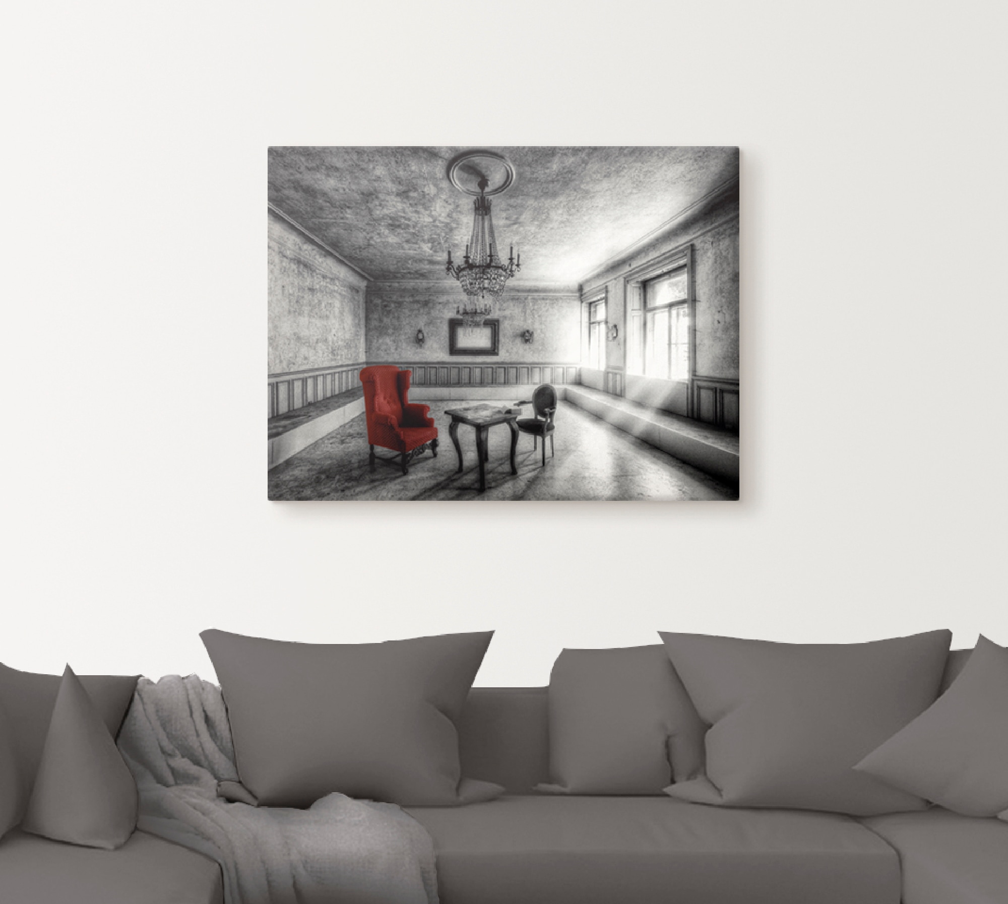 Artland Wandbild »Lost Place - Roter Sessel«, Architektonische Elemente, (1 St.), als Alubild, Outdoorbild, Leinwandbild, Poster, Wandaufkleber