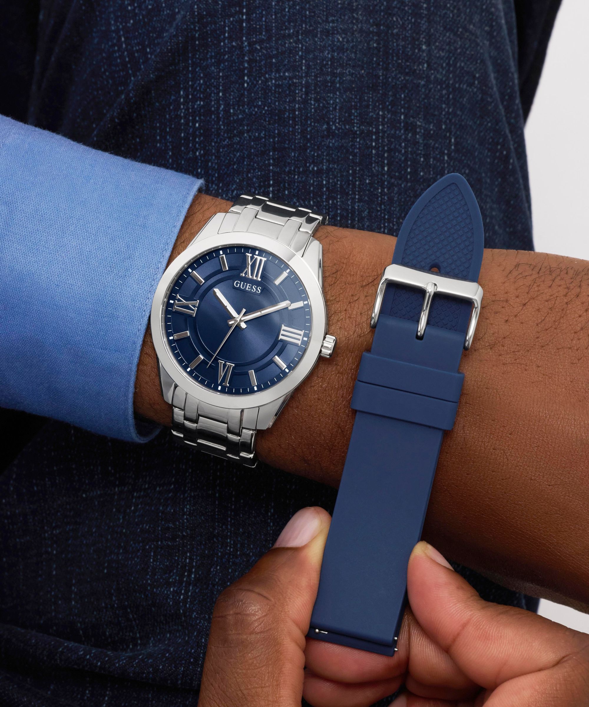 Guess Quarzuhr »ELLIOT« Armbanduhr, Herrenuhr, Edelstahlarmband, Ideal auch als Geschenk