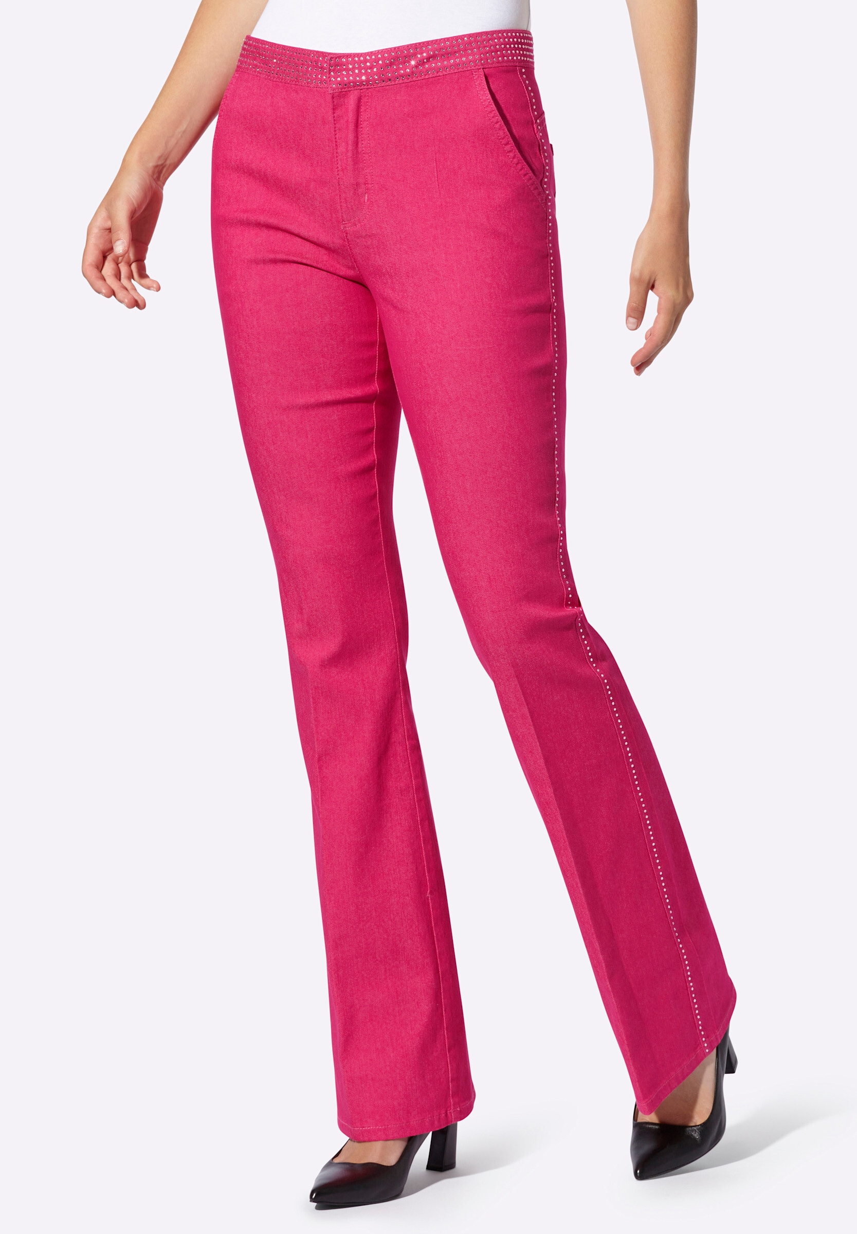 heine Bootcut-Jeans »Bauchweg-Jeans Bootcut-Jeans mit Glitzersteinchen-Applikation«
