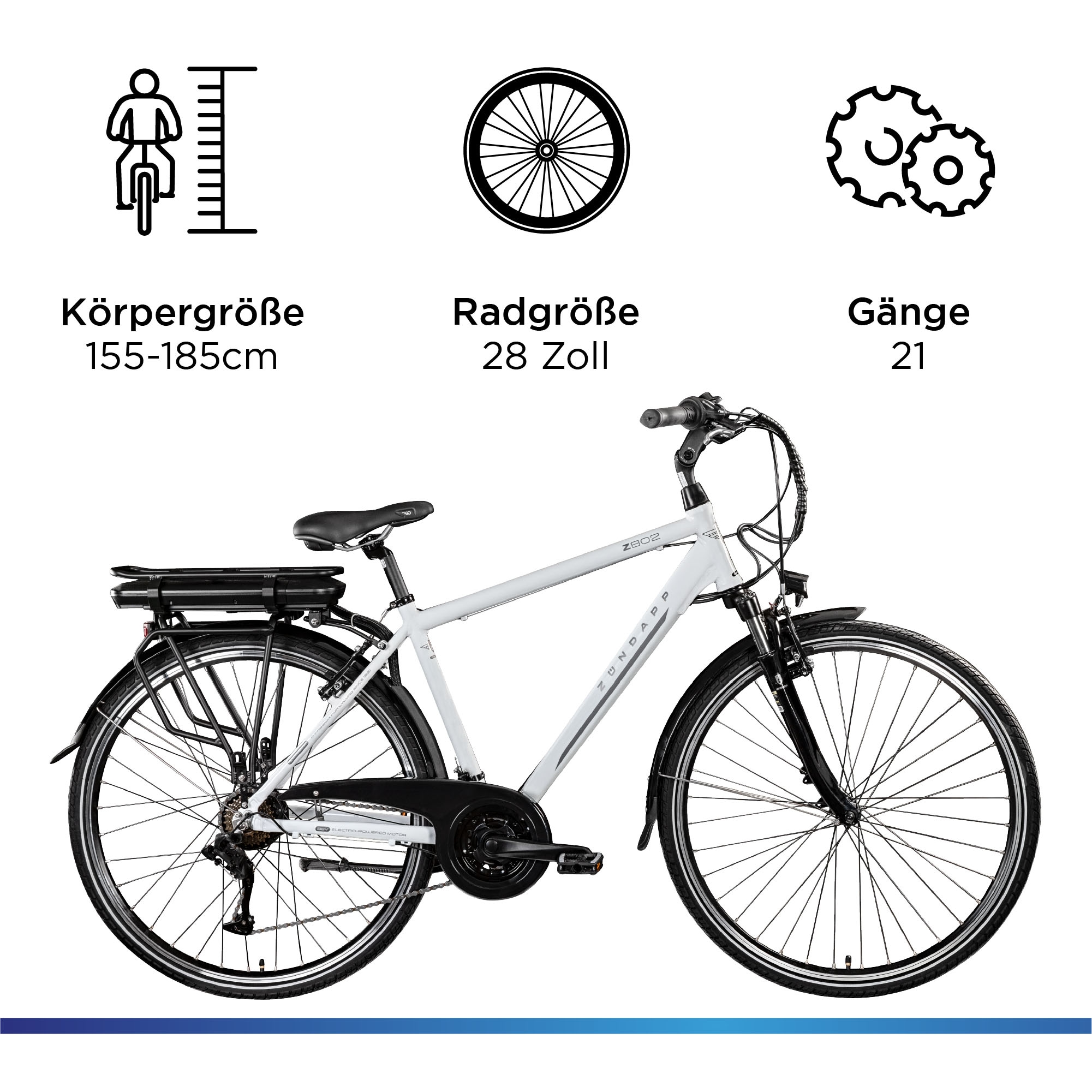 Zündapp E-Bike »Z802 Herren«, 21 Gang, Shimano, Altus RD-M310, Heckmotor 250 W, Pedelec, Elektrofahrrad für Damen u. Herren
