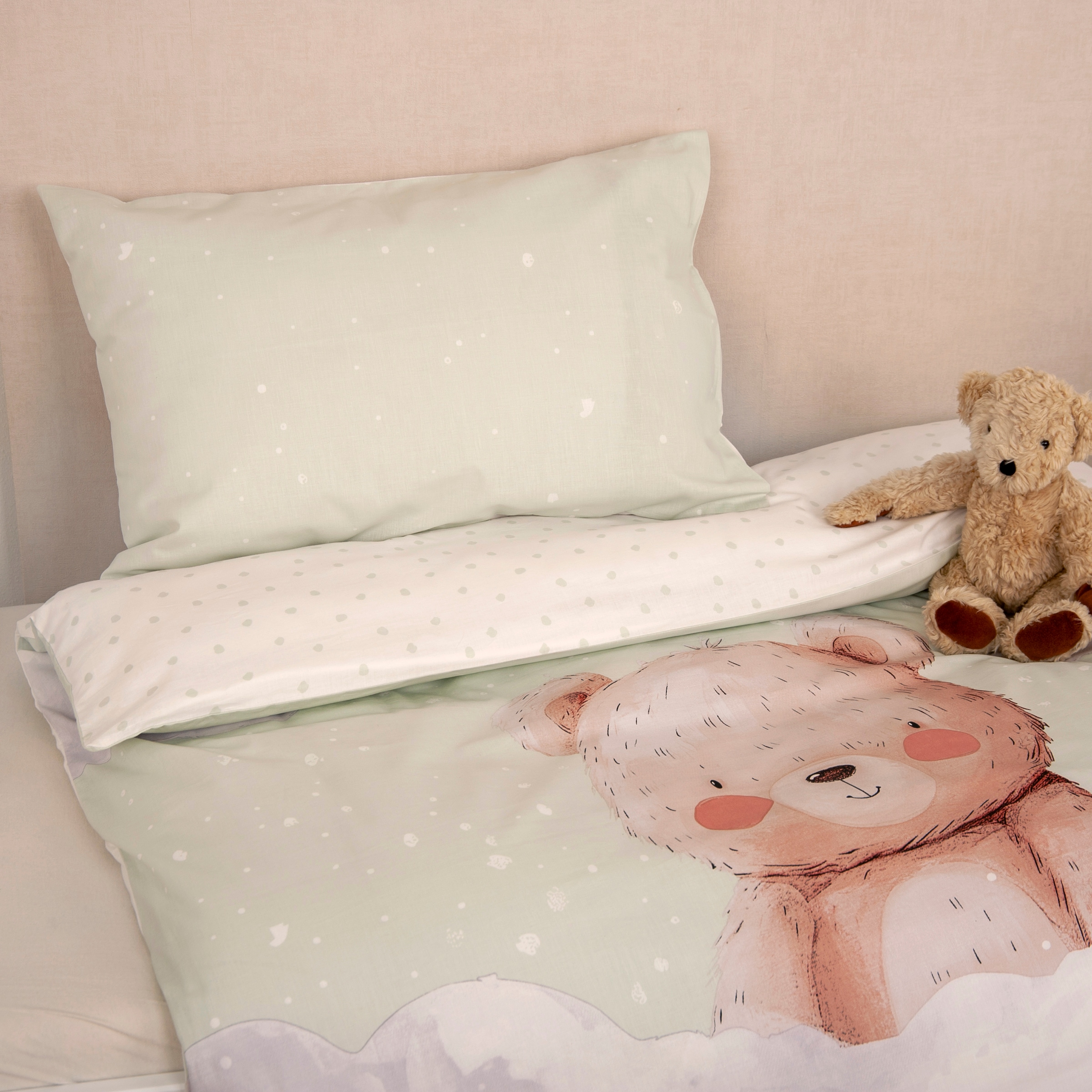 Lüttenhütt Kinderbettwäsche »Kleiner Liebling in Gr. 100x135 und 135x200 cm«, aus Baumwolle, mit niedlichem Bärenmotiv & Schriftzug, Babybettwäsche