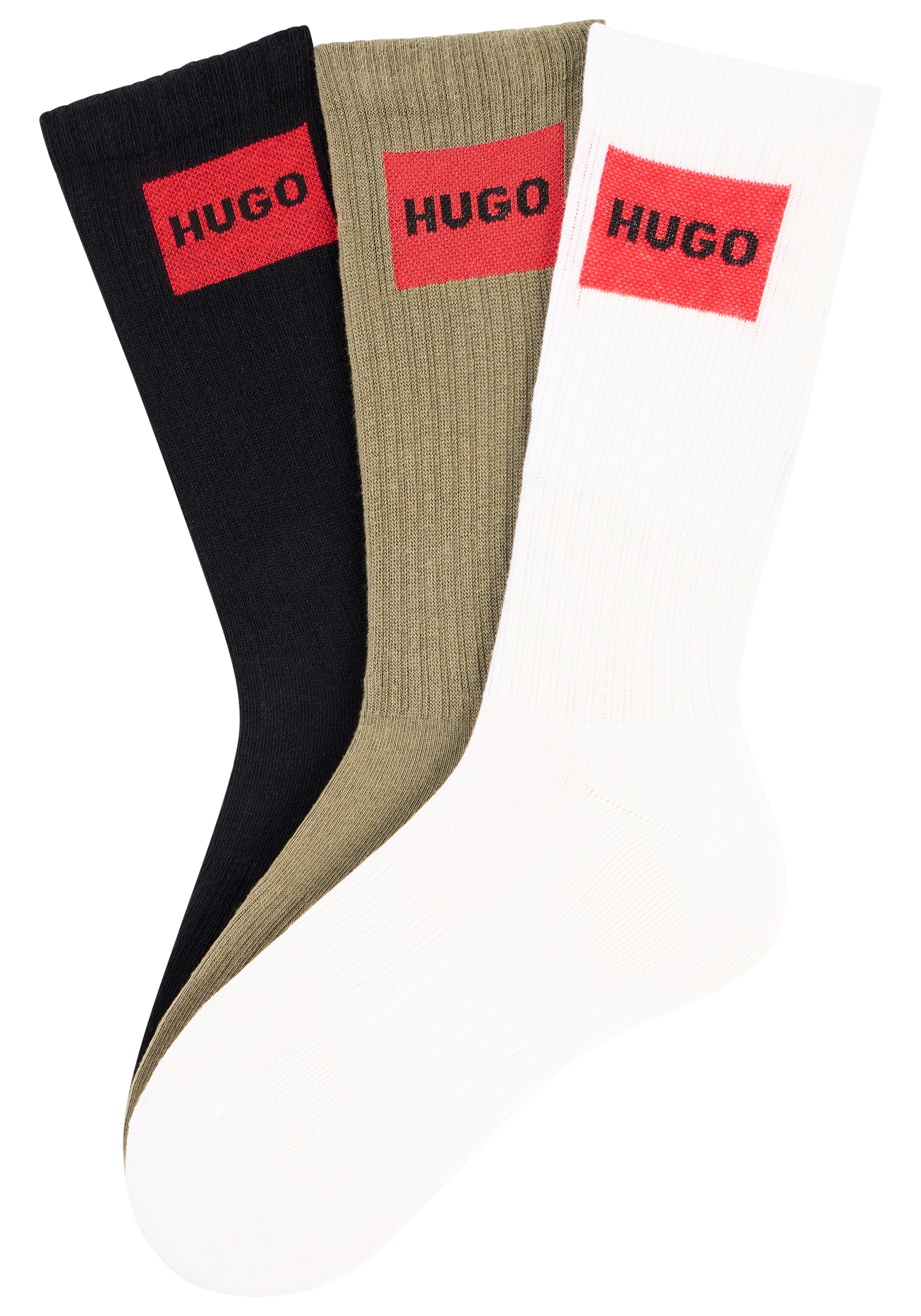 HUGO Underwear Freizeitsocken »3P QS RIB LABEL« Packung, 3er, 3 Paar tlg. mit kontrastfarbenen HUGO Logo