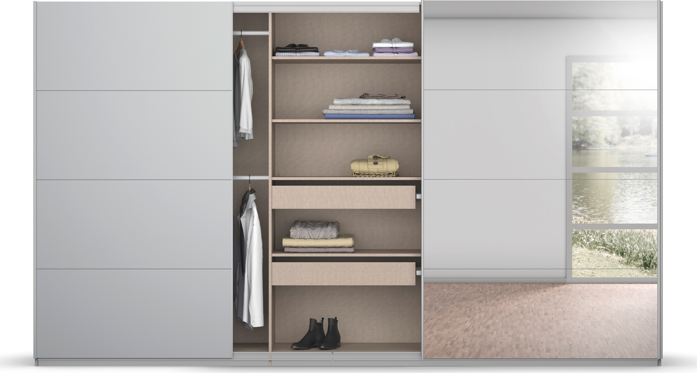 rauch Schwebetürenschrank Koluna, mit Spiegel, inkl. 2 Innenschubladen sowie extra Böden
