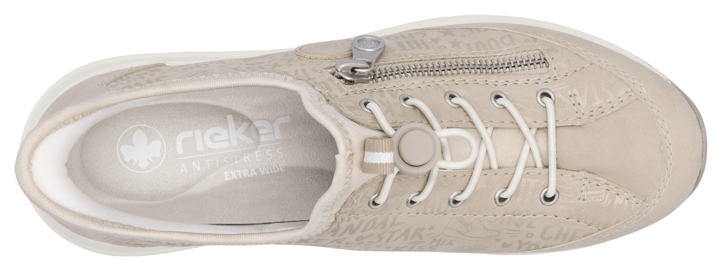 Rieker Slip-On Sneaker  , Schlupfschuh, Freizeitschuh, Halbschuh mit Lettering-Print