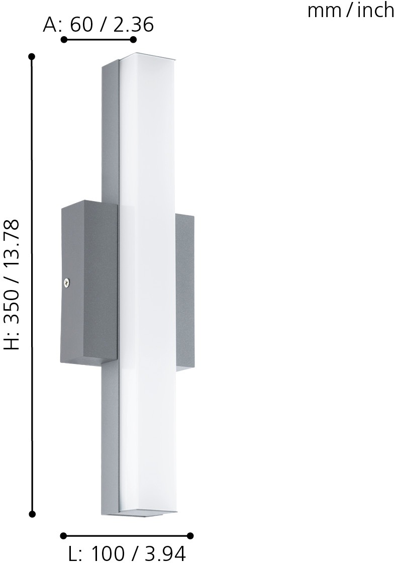 EGLO LED Außen-Wandleuchte »ACATE«, LED-Board, Warmweiß, silber / L10 x H35  cm /
