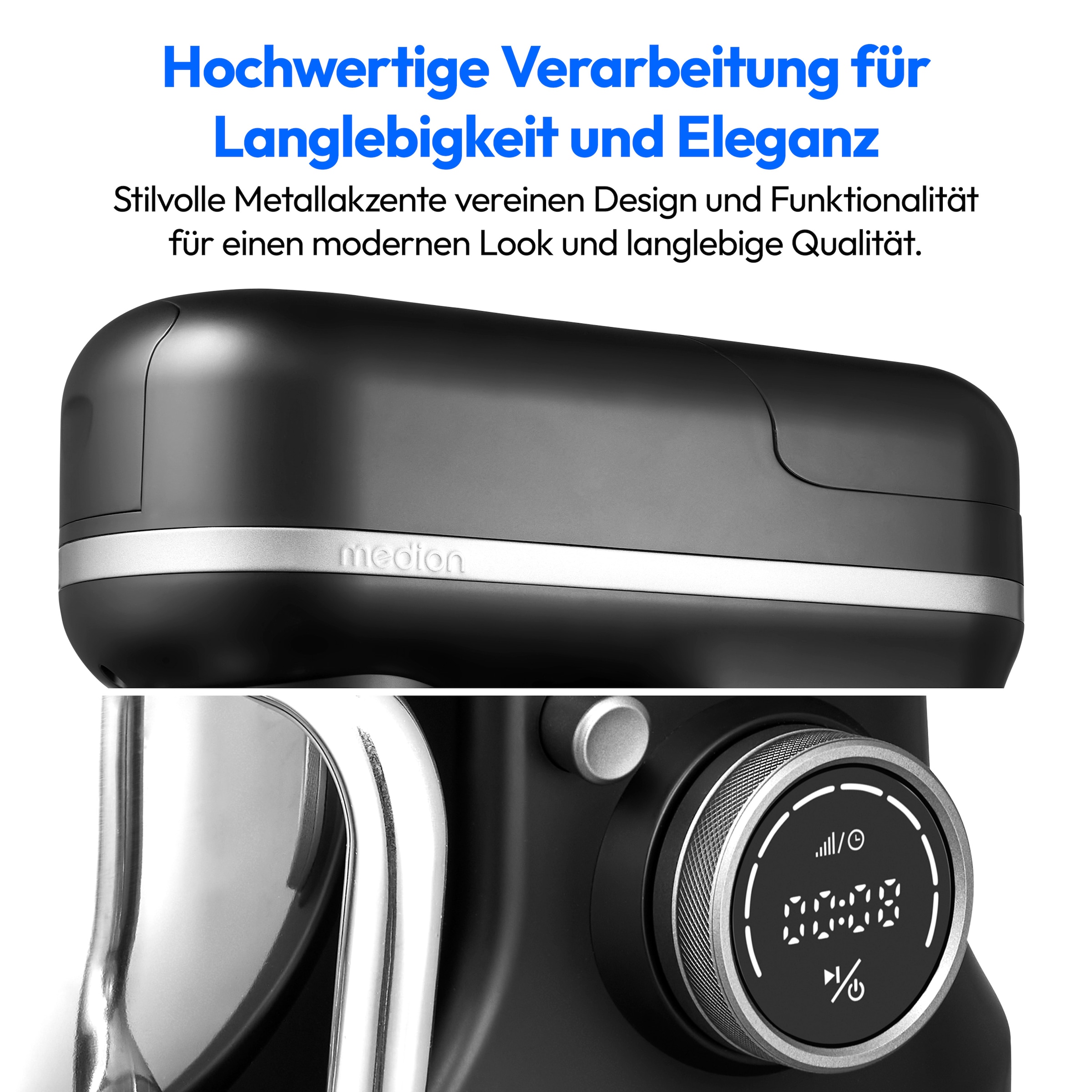 Medion® Küchenmaschine »MD 18430, 8 Geschwindigkeitsstufen, Impulsfunktion, 5L Rührschüssel«, Mit umfangreichem Zubehör-Set, Mixeraufsatz, Fleischwolf-Aufsatz