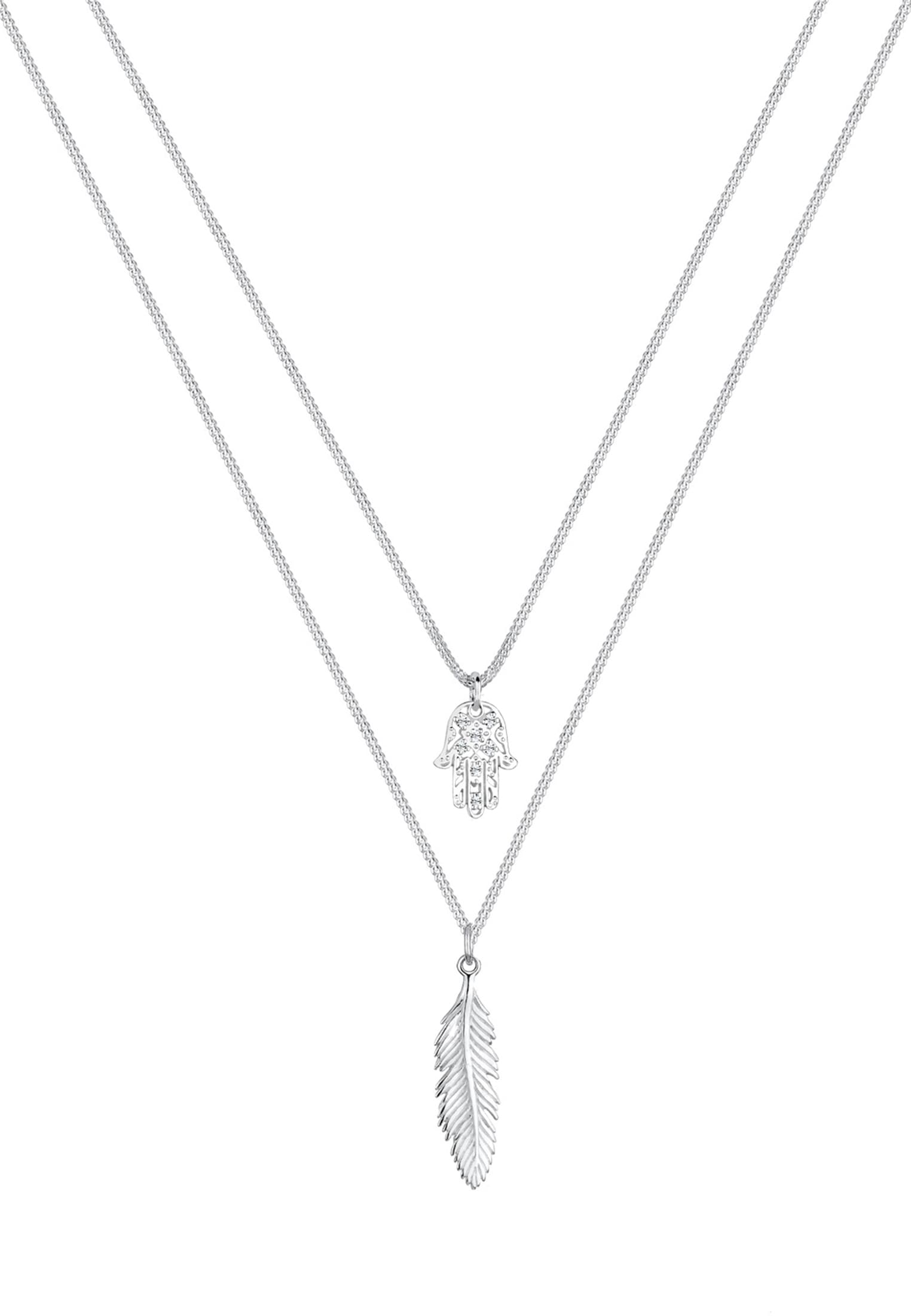 Elli Silberkette »Halskette Layer Feder Hamsa Kristalle 925 Silber«