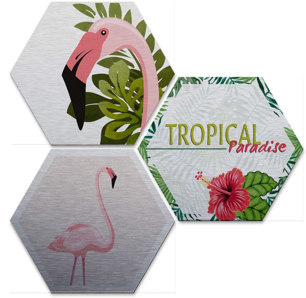 Wall-Art Mehrteilige Bilder »Silbereffekt Flamingo Set«, St.) (Set, 3 auf kaufen Raten