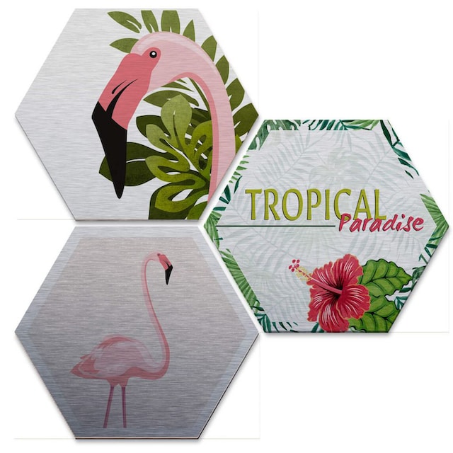 Wall-Art Mehrteilige Bilder »Silbereffekt Flamingo Set«, (Set, 3 St.) auf  Raten kaufen