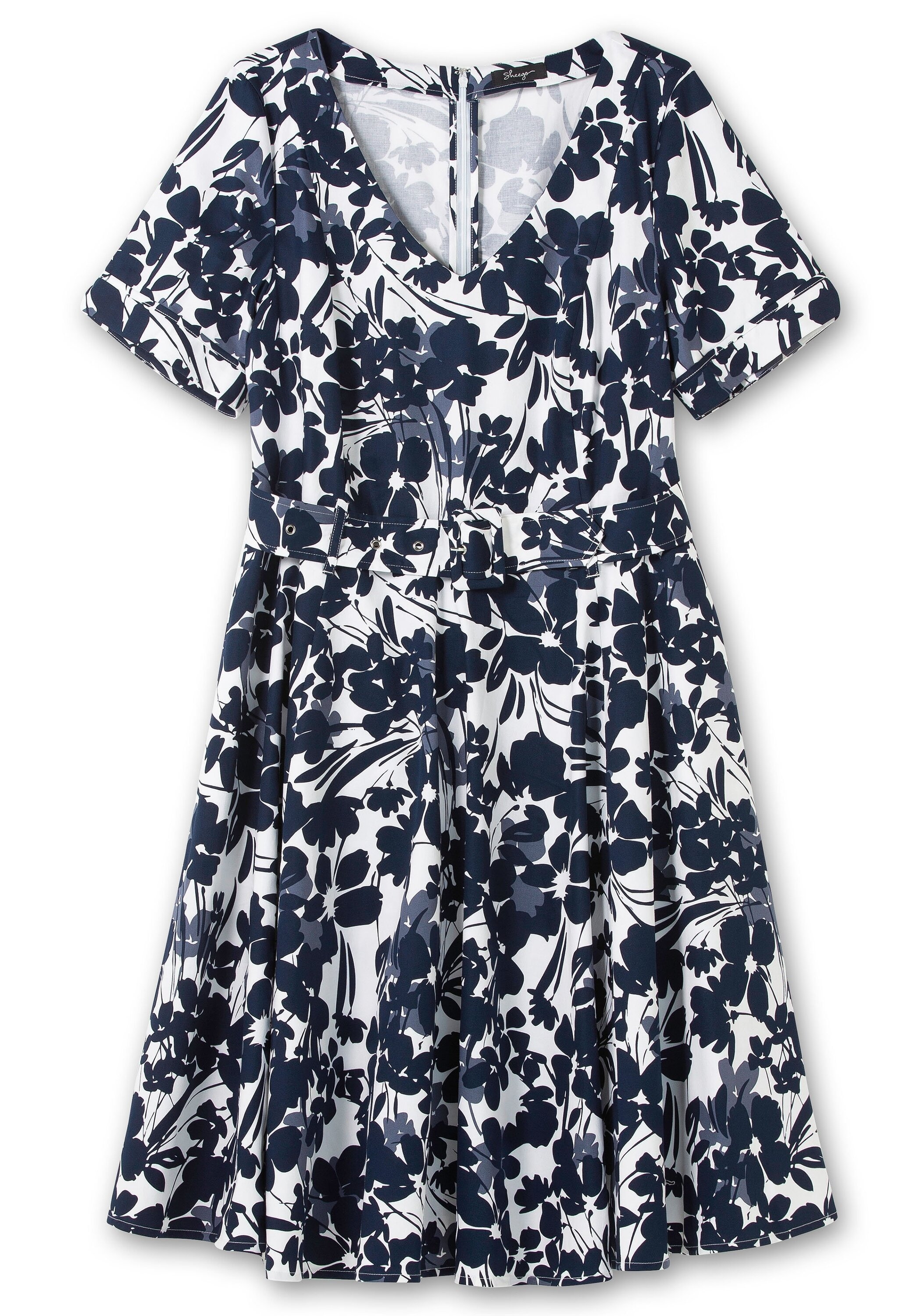 Sheego Abendkleid »Cocktailkleid mit Blumenprint und Stoffgürtel«