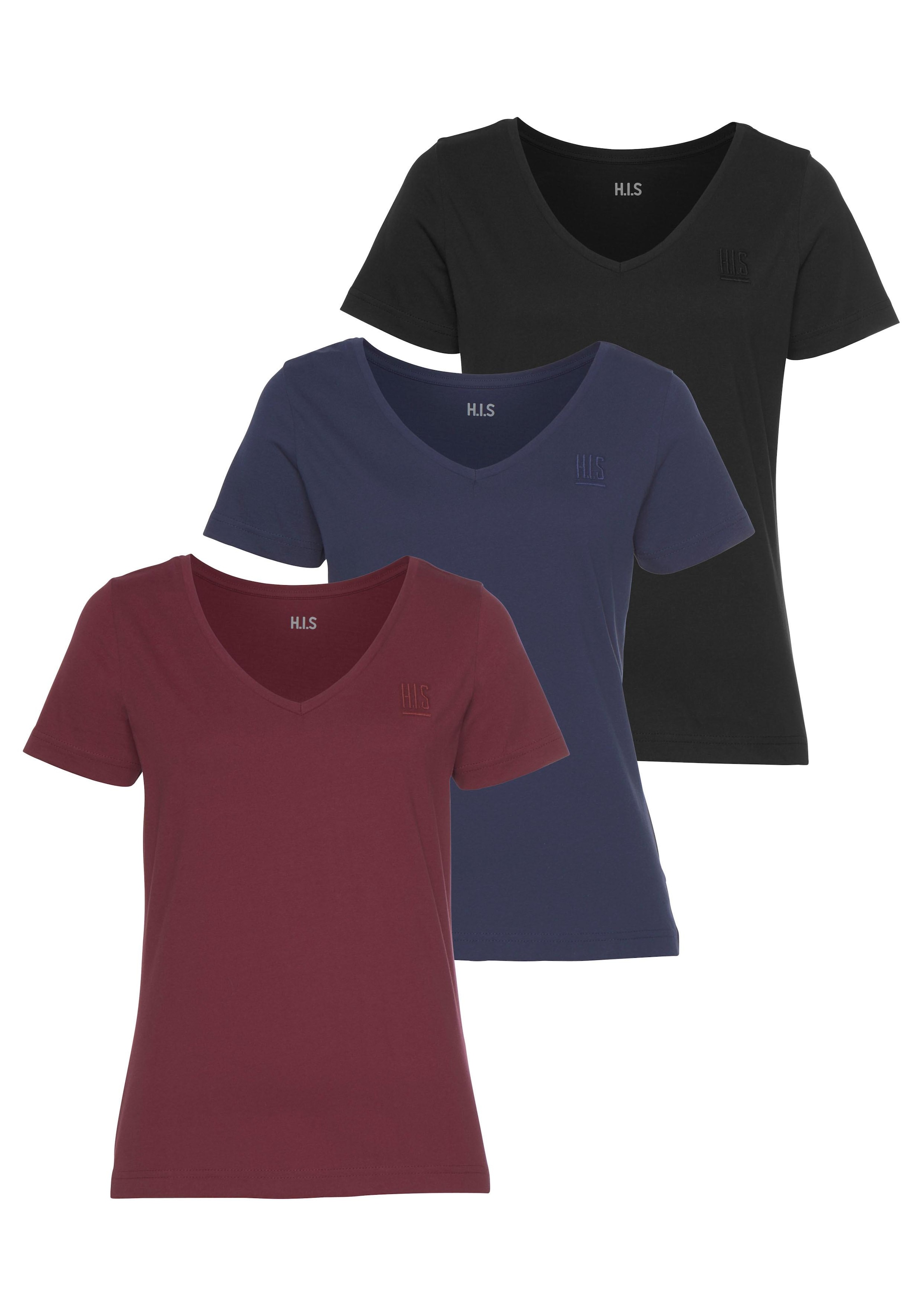 H.I.S T-Shirt »Essential-Basics vielseitig kombinierbar« 3er-Pack zum Vorteilspreis,  lockerer Schnitt, 100% Baumwolle, vielen Farben & großen Größen