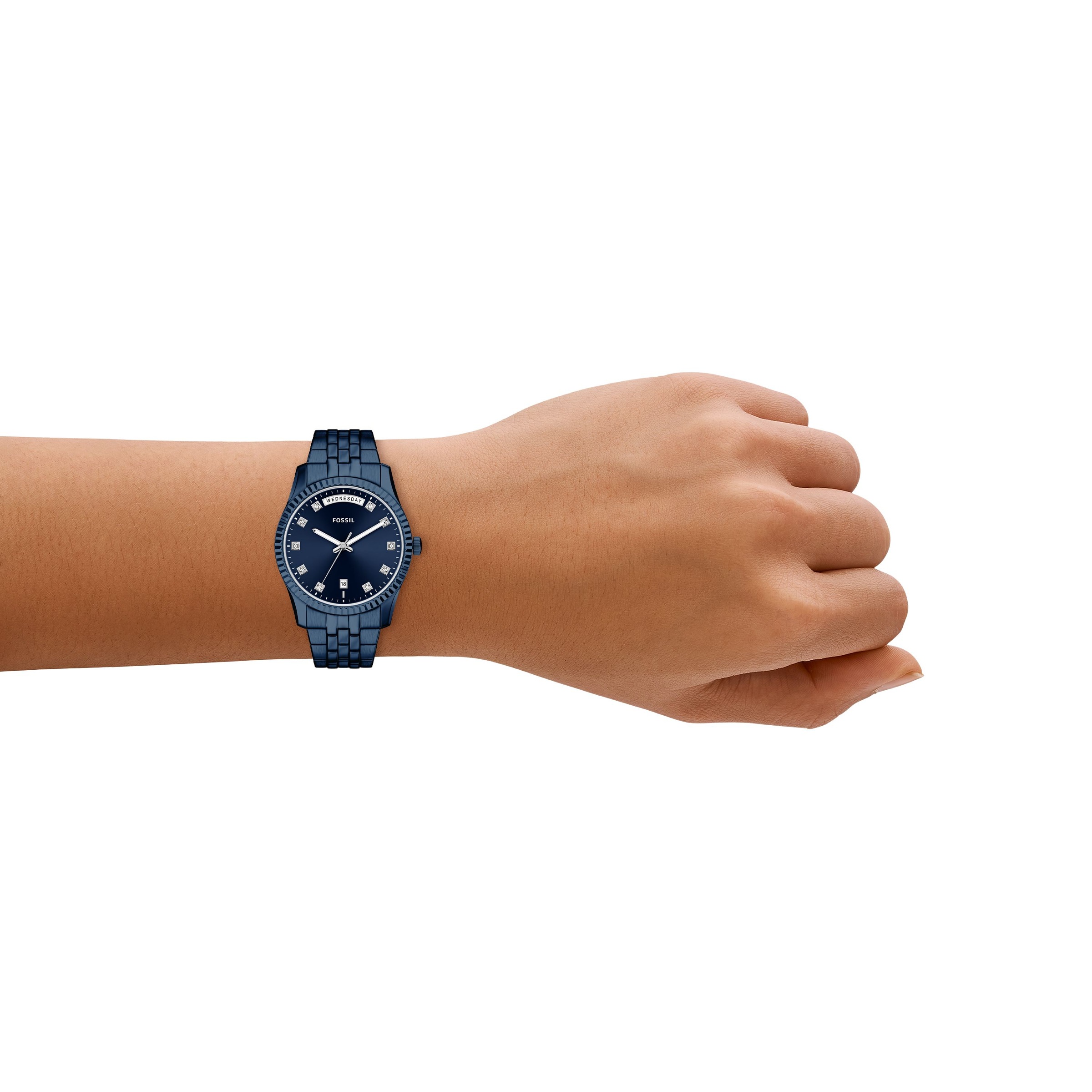 Fossil Quarzuhr »Scarlette« Armbanduhr, Damenuhr, Edelstahlarmband, analog, Tag, Wochentag