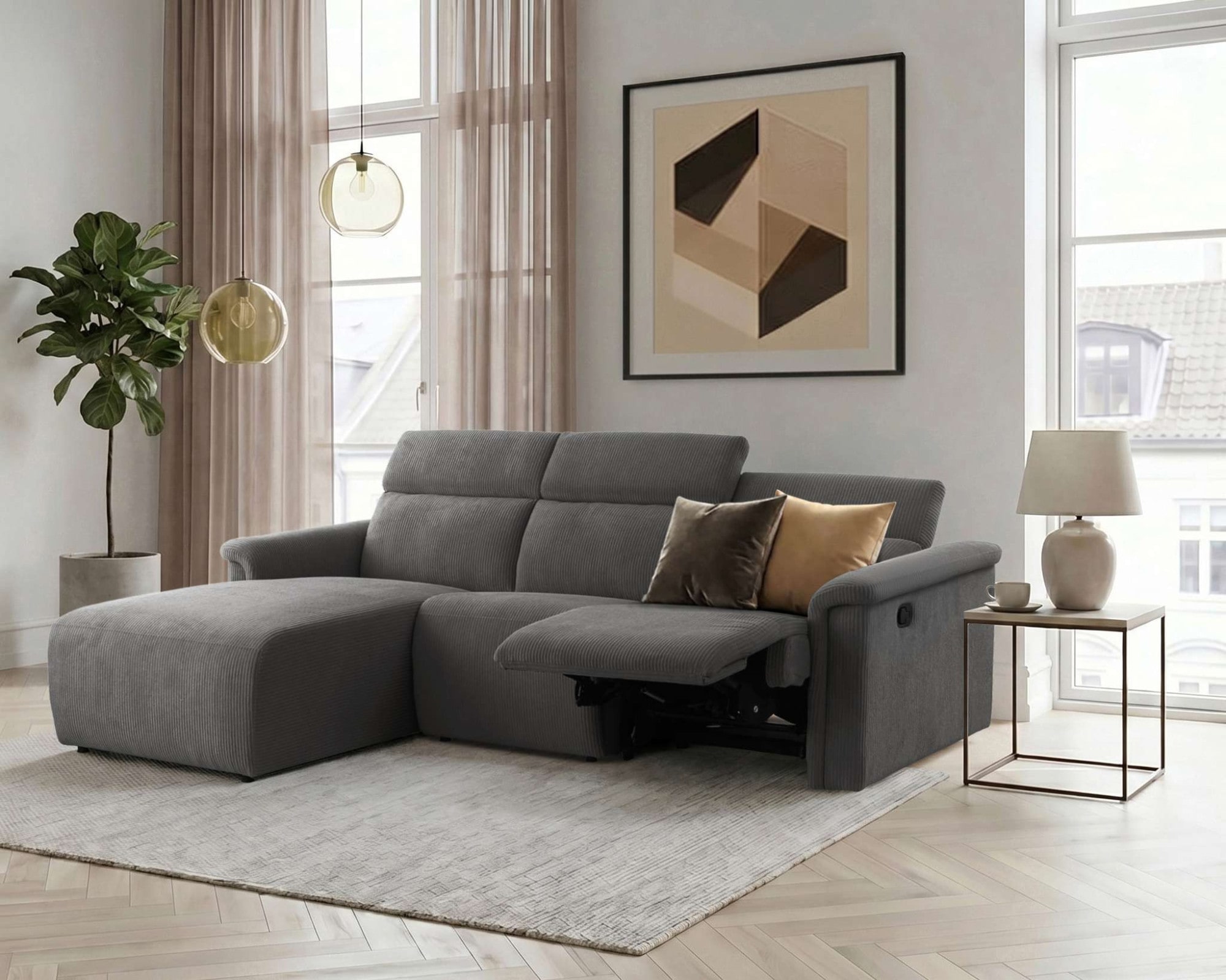 OTTO home Ecksofa »LUND Cord, L-Form, 258cm, man. o. elektr. Relaxfunktion (mit USB-A/C)« USB-A/C bei elektrischer Variante und Kopfteilverstellung