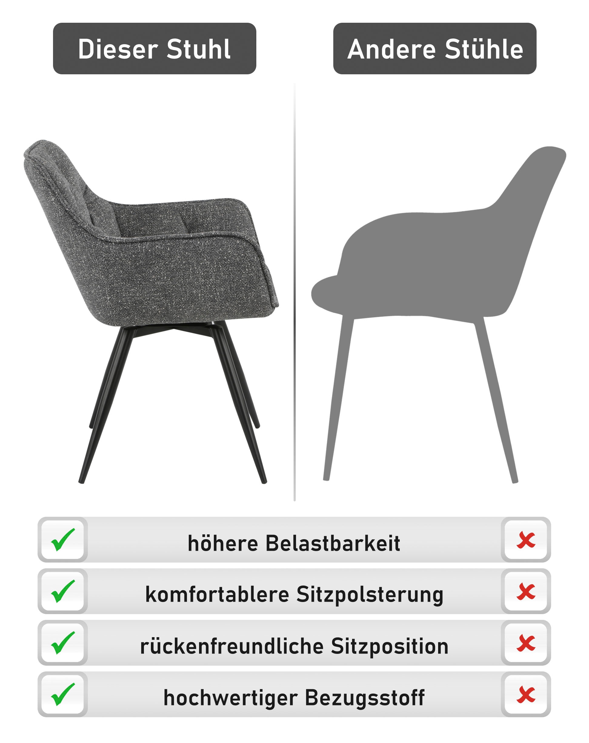 HELA Esszimmerstuhl »Mara« (Set) 2 Stk.Drehstuhl, Teddy Bezug, Webstoff oder Samtvelours