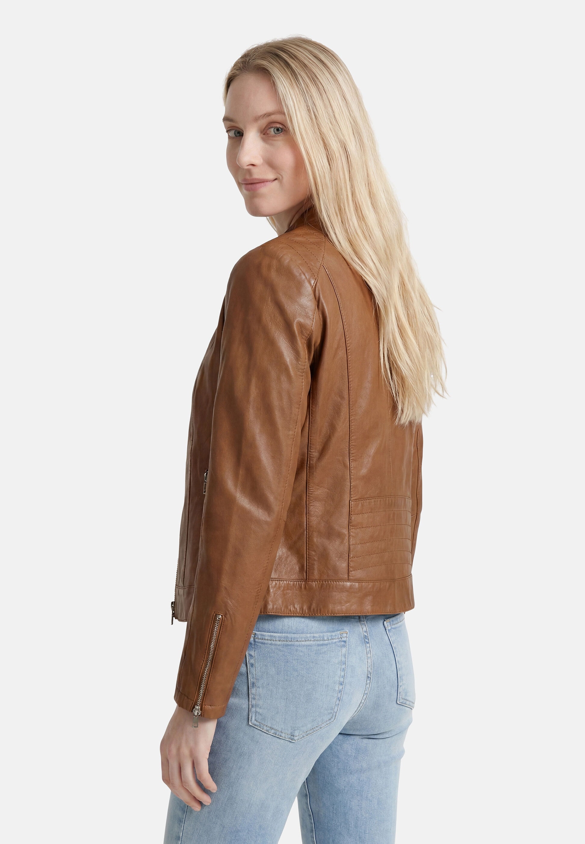 Apple of Eden Lederjacke »Apple of Eden Lederjacke« ohne Kapuze Stehkragen mit Druckknopf