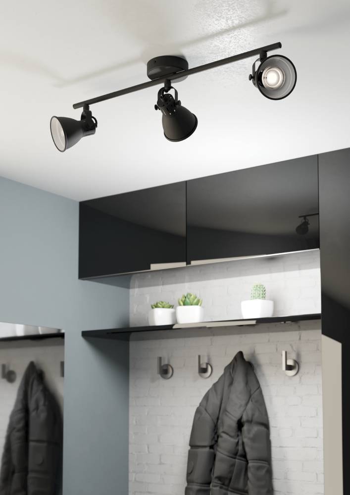 EGLO LED Deckenspots »SERAS 2 Deckenleuchte, Wohnzimmerlampe, Spot, schwarz, Metall, GU10«, 3 flammig, Leuchtmittel LED-Board-GU10 | LED wechselbar, Küchenlampe, Deckenstrahler, 3 flammig, Industrial, modern, 59x6,5cm