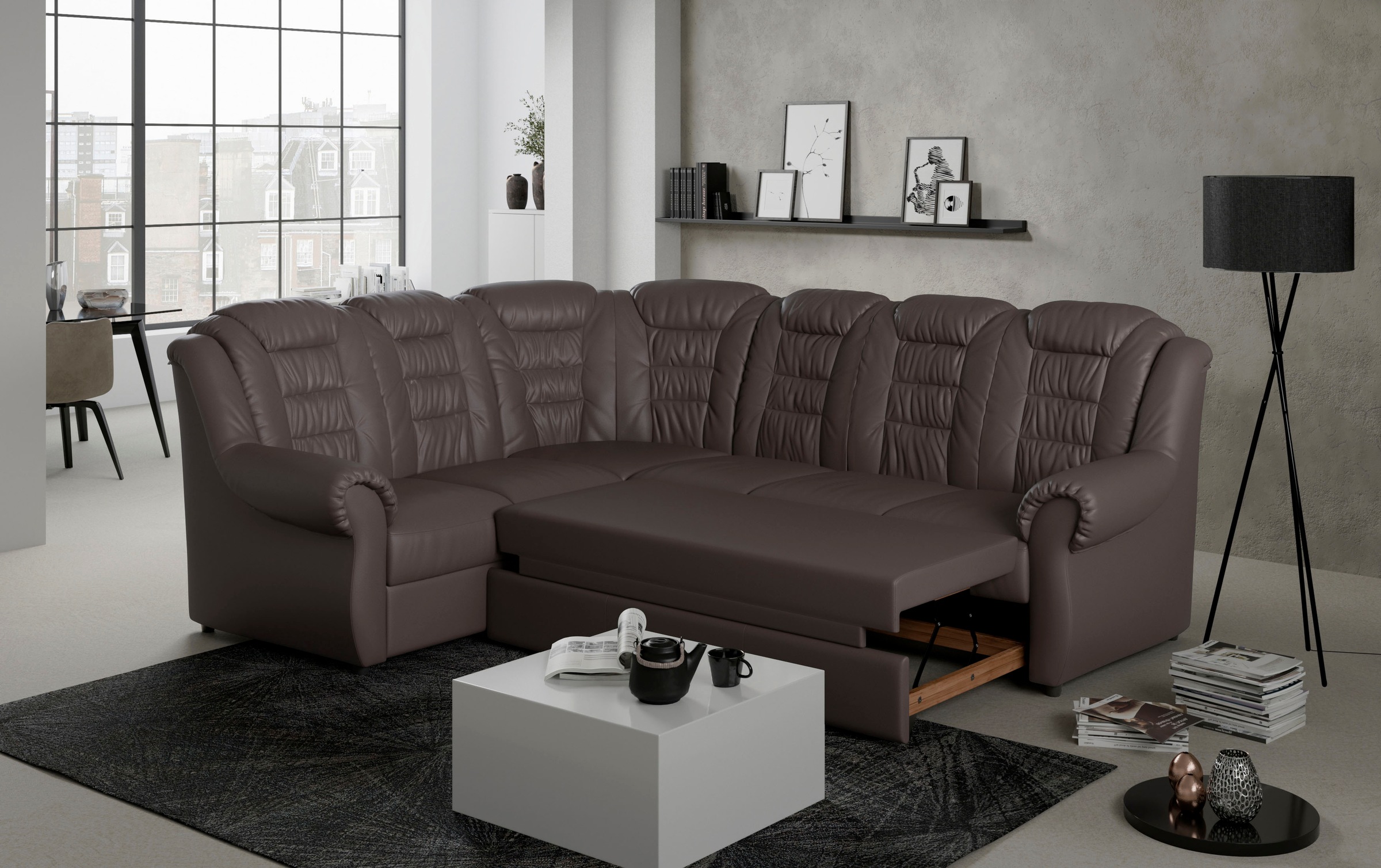 Home affaire Ecksofa »Boston L-Form«, mit hoher Rückenlehne, wahlweise mit Bettfunktion & Stauraum