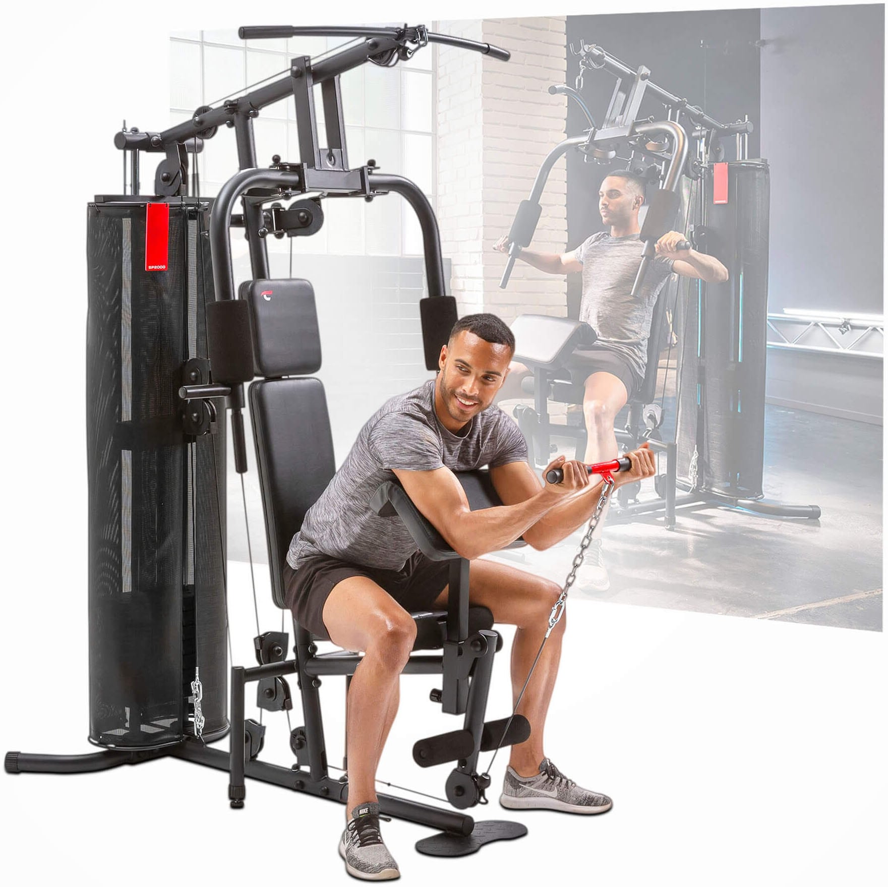 Christopeit Sport® Kraftstation »SP 2000«, 8 Gewichtsblöcke, (Butterflystange, Latzug, Ruderfunktion und mehr), multifunktionale Fitnessstation, max. Trainingsgewicht 56 kg