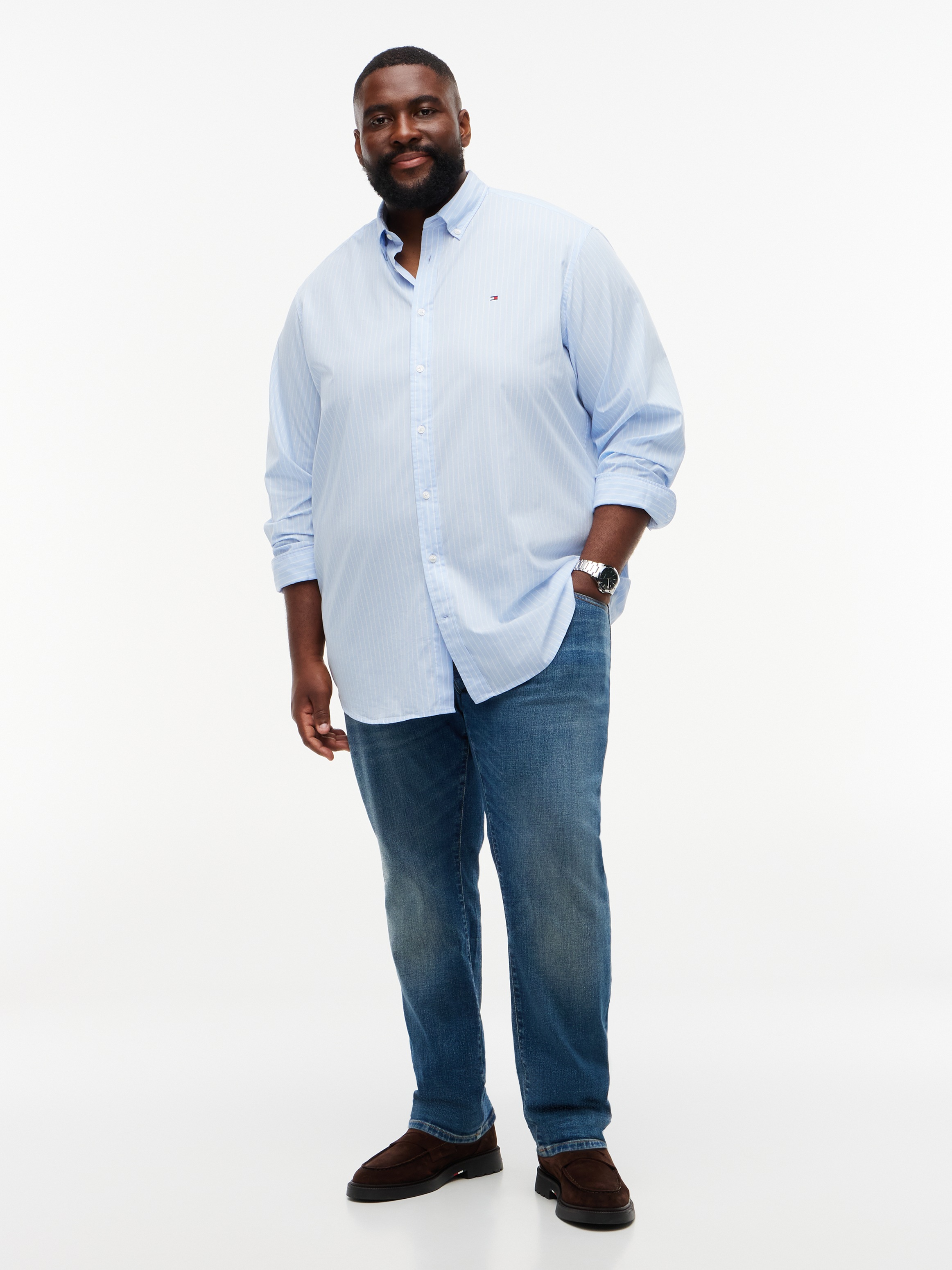 Tommy Hilfiger Big & Tall Langarmhemd »BT-CORE HAIRLINE POPLIN RF« mit Button-Down-Kragen, Regular Fit