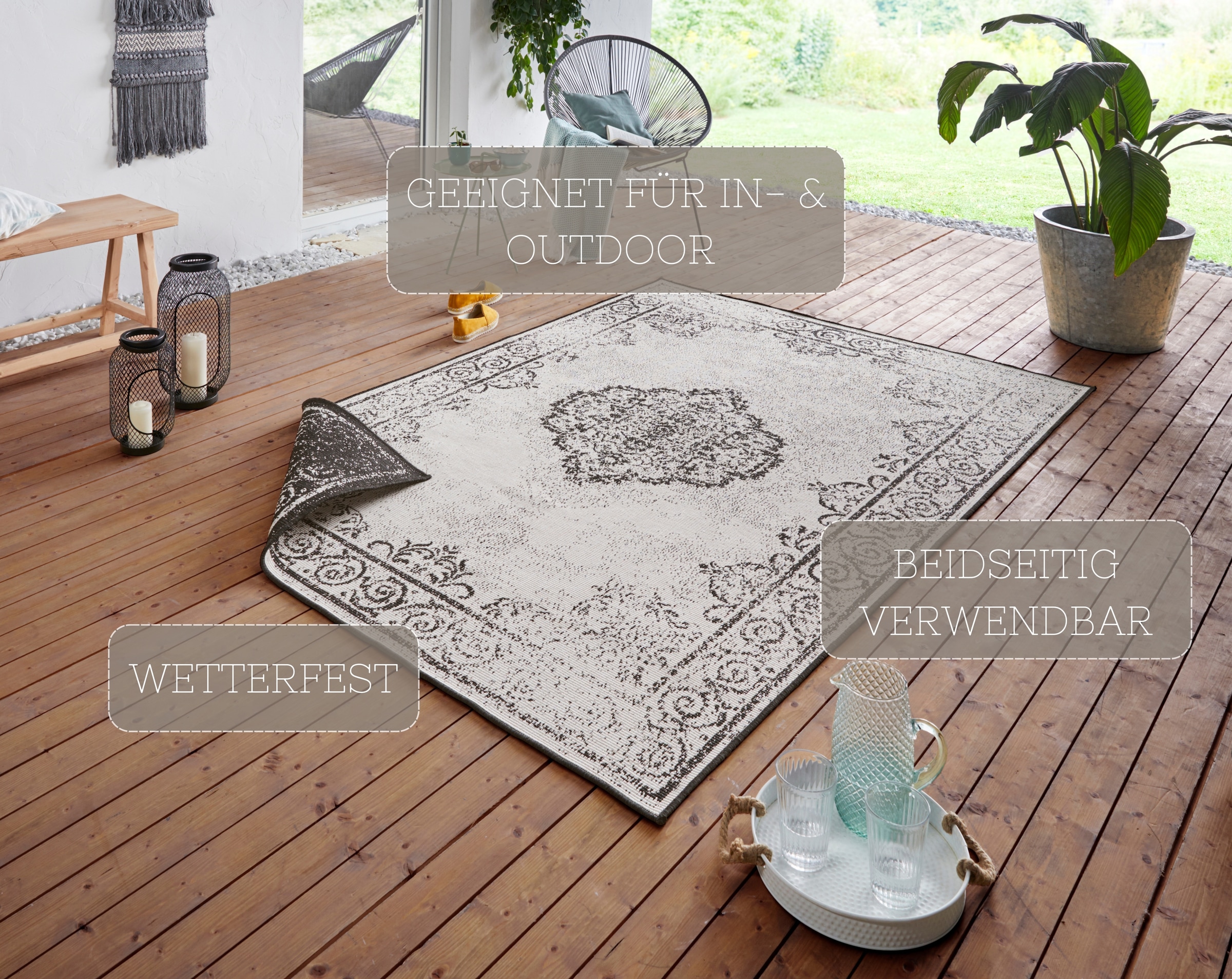 HANSE Home Teppich »CEBU Wendeteppich«, rechteckig, 5 mm Höhe, In-& Outdoor, Wetterfest, Balkon, Wohnzimmer, Wasserfest, Orientalisch