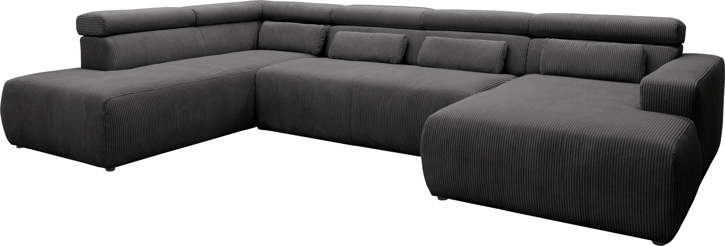 DOMO collection Wohnlandschaft »Brandon, belastbar bis 140kg/ Sitz, B/T: 359/228 cm, U-Form«, mit Sitztiefenverstellung, Cord, grau