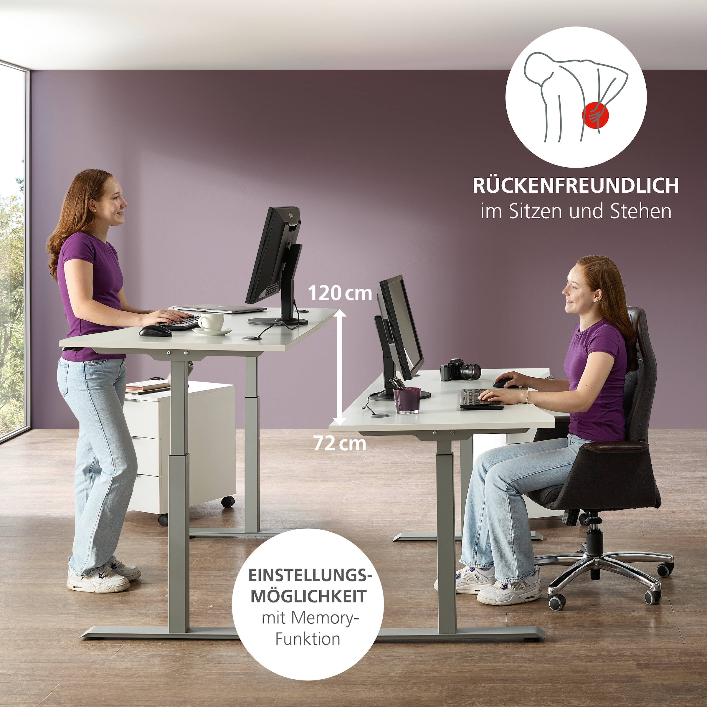 Innostyle Schreibtisch »Schreibtisch Santorin, 160/72/77 cm ( B/H/T)« 1 Stk. tlg. mit Motor zur Höhenverstellung (72-120 cm) mit Memory-Funktion