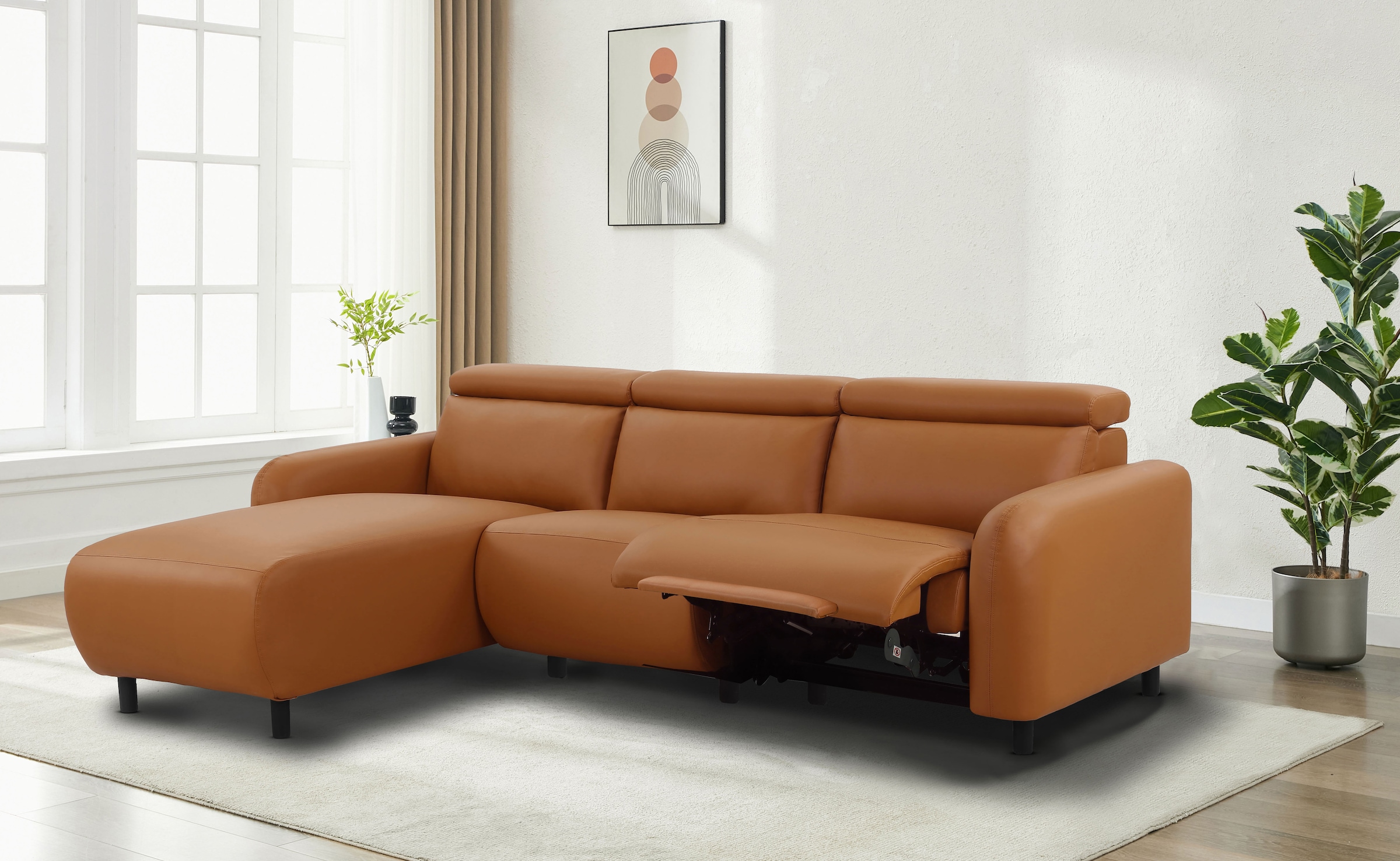 Home affaire Ecksofa »SKAANE Lederoptik, L-Form, 274 cm, manuelle u. elektrische Funktion,«, rundes Design, Kopfteilverstellung, Federkernpolsterung