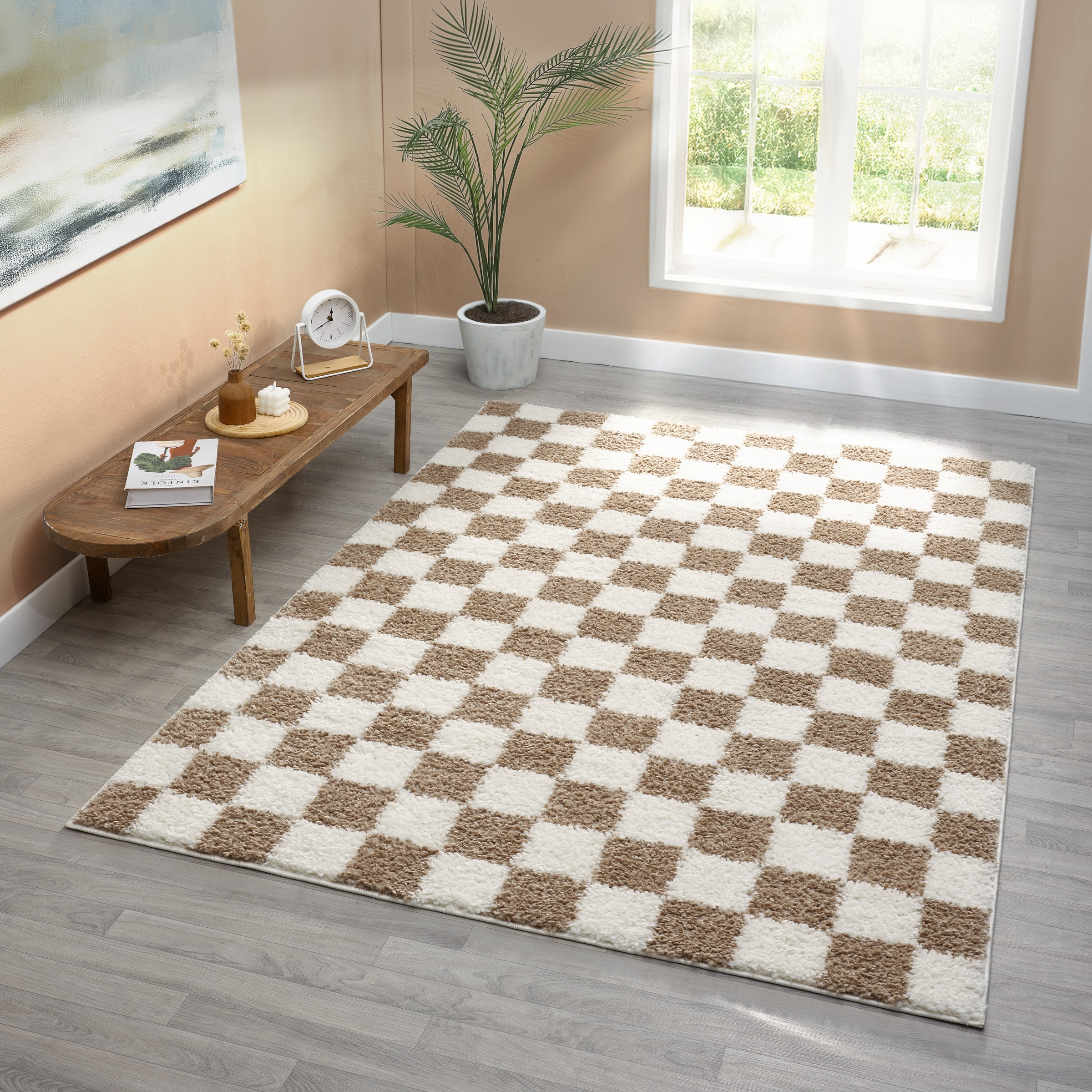 OTTO home Hochflor-Teppich »Kiiki, Karo-Muster« rechteckig 30 mm Höhe Kariert, auffälliges Schachbrettmuster, Wohnzimmer, Schlafzimmer