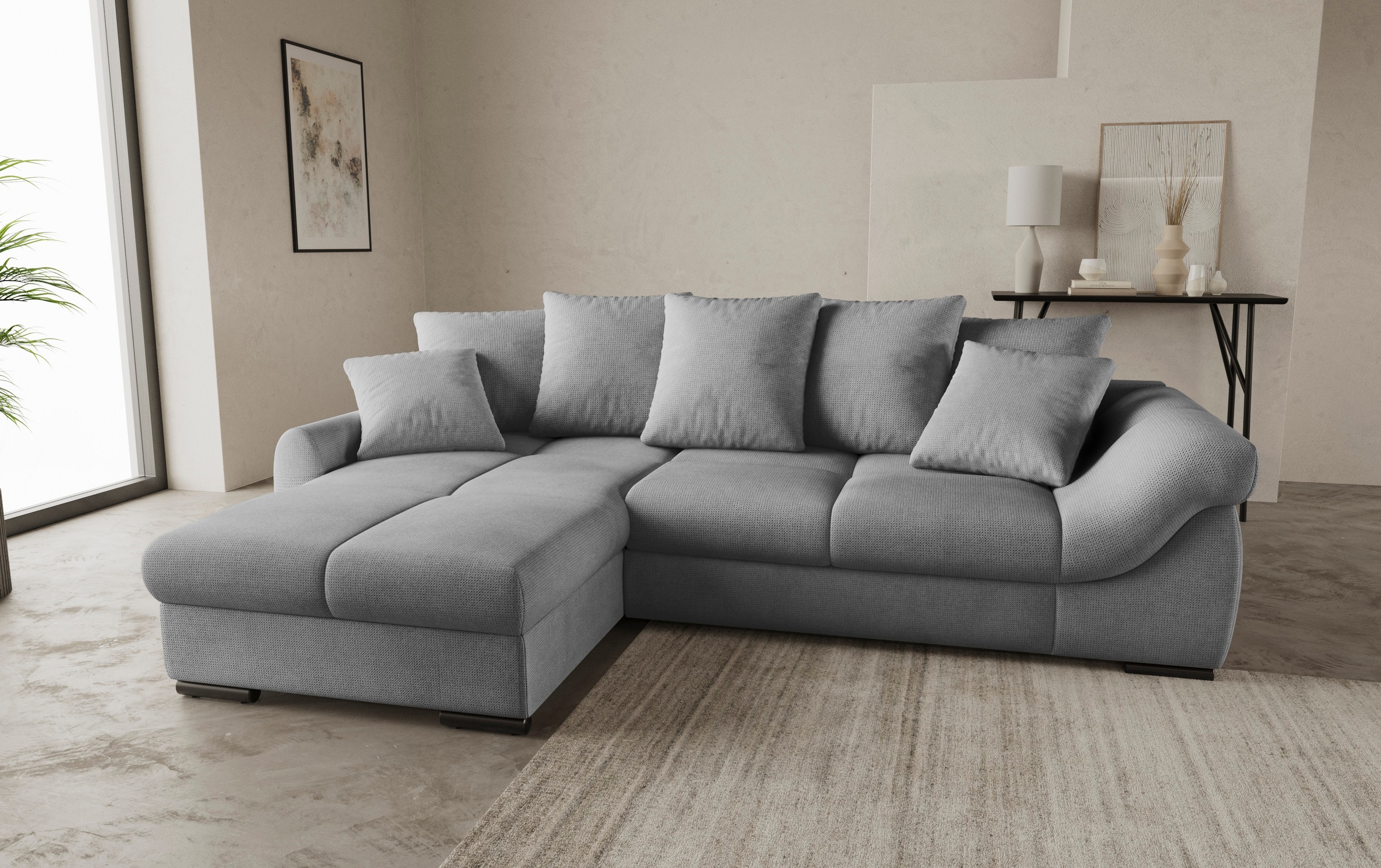 Mr. Couch Ecksofa »Livorno L-Form«, inkl. Hochschläfer-Bettauszug, XL-Bettkasten weiß beschichtet