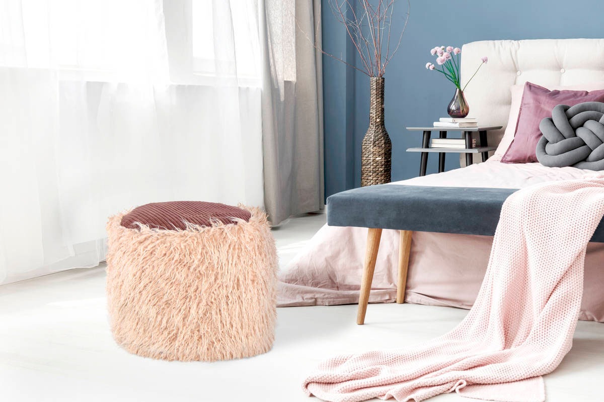 Kayoom Pouf »Fellpouf Bobtail 125, Fellhocker in zweifarbigem Design«, (1 St.), modern, dekorativ, kindersicherer Reißverschluss an der Unterseite