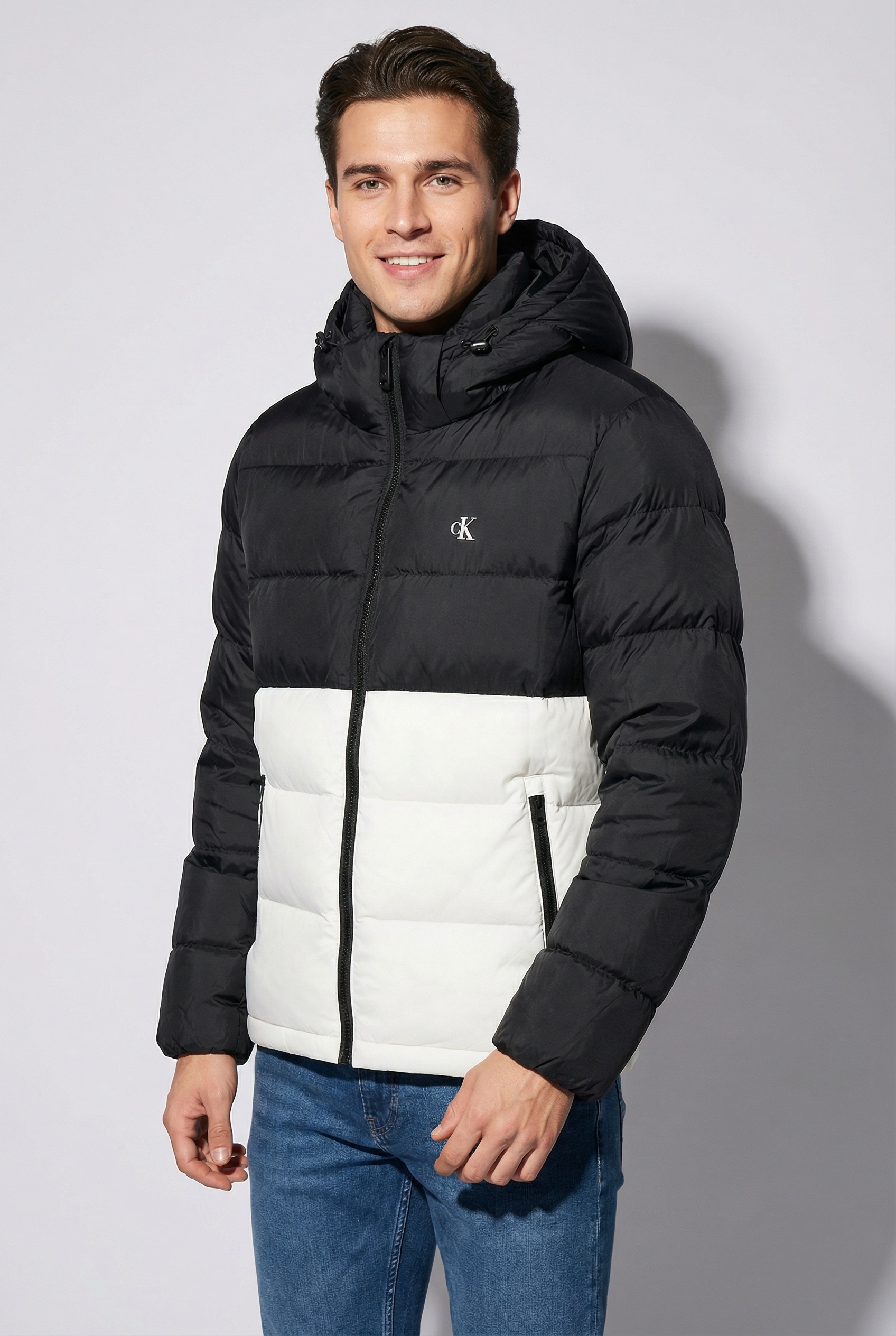Calvin Klein Jeans Steppjacke »LS NYLON COLOR BOCK PUFFER JKT« mit Kapuze Mit Rundhalsausschnitt, regular fit