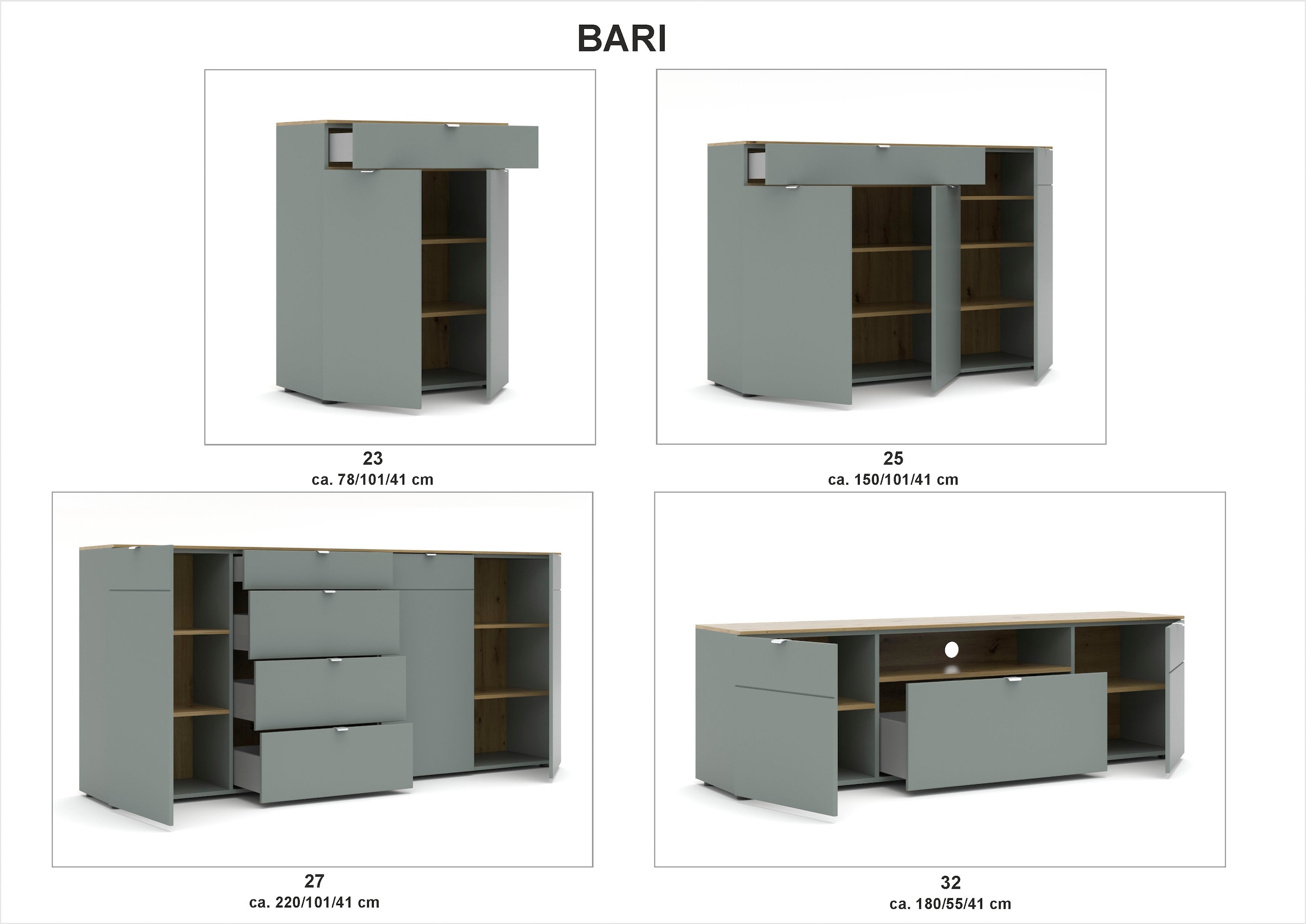 Innostyle Kommode »BARI Kommode, BxHxT 202x101x41 cm« 1 Stk. tlg. 3 türig, 4 Schubladen, Fuß-Set bestellbar, Soft-Close