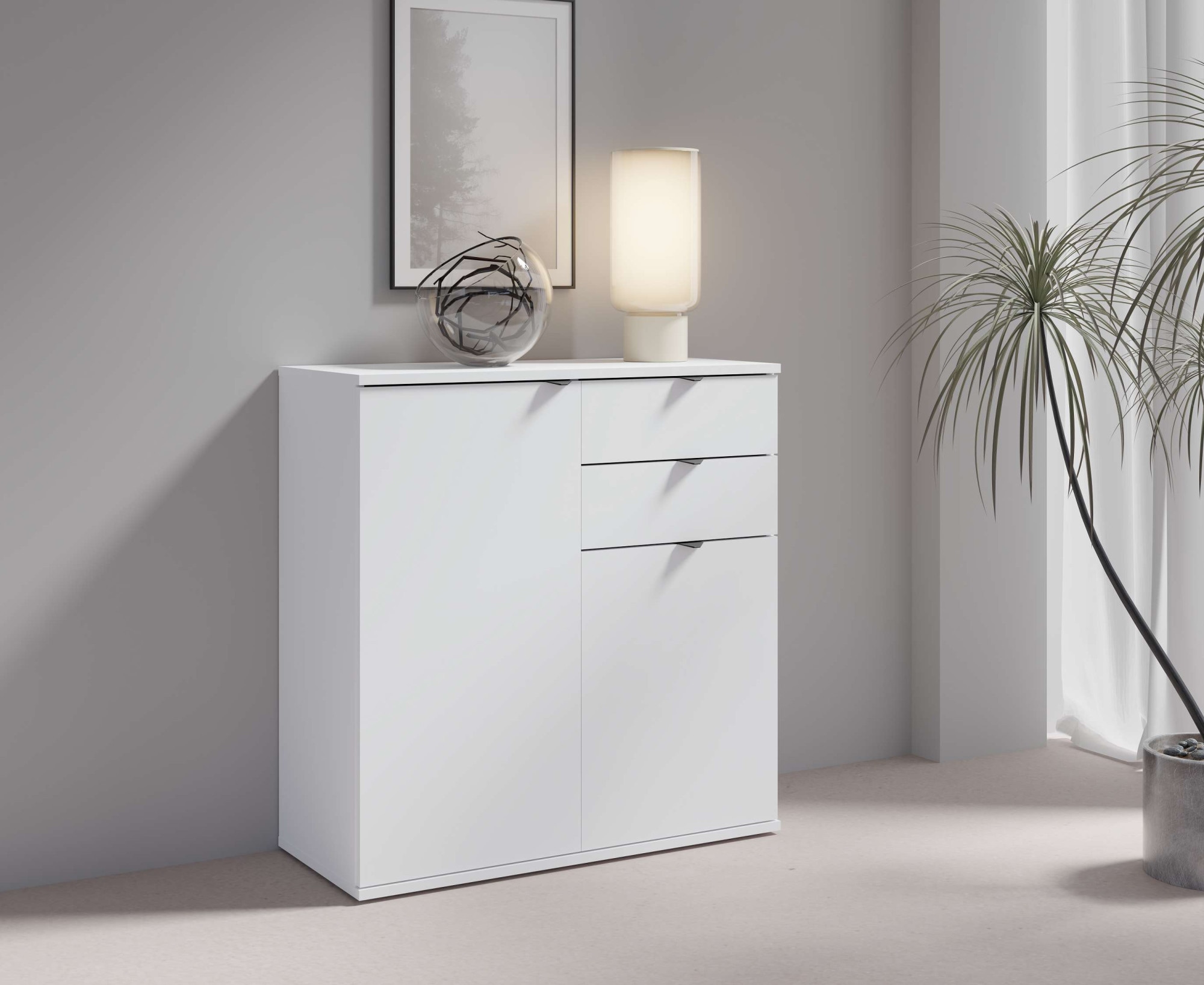 Home affaire Kommode »THALIANA Sideboard mit 2 Türen und 2 Schubladen, Breite 80 cm« Schrank in 3 Farben erhältlich, schwarze Metallgriffe, viel Stauraum