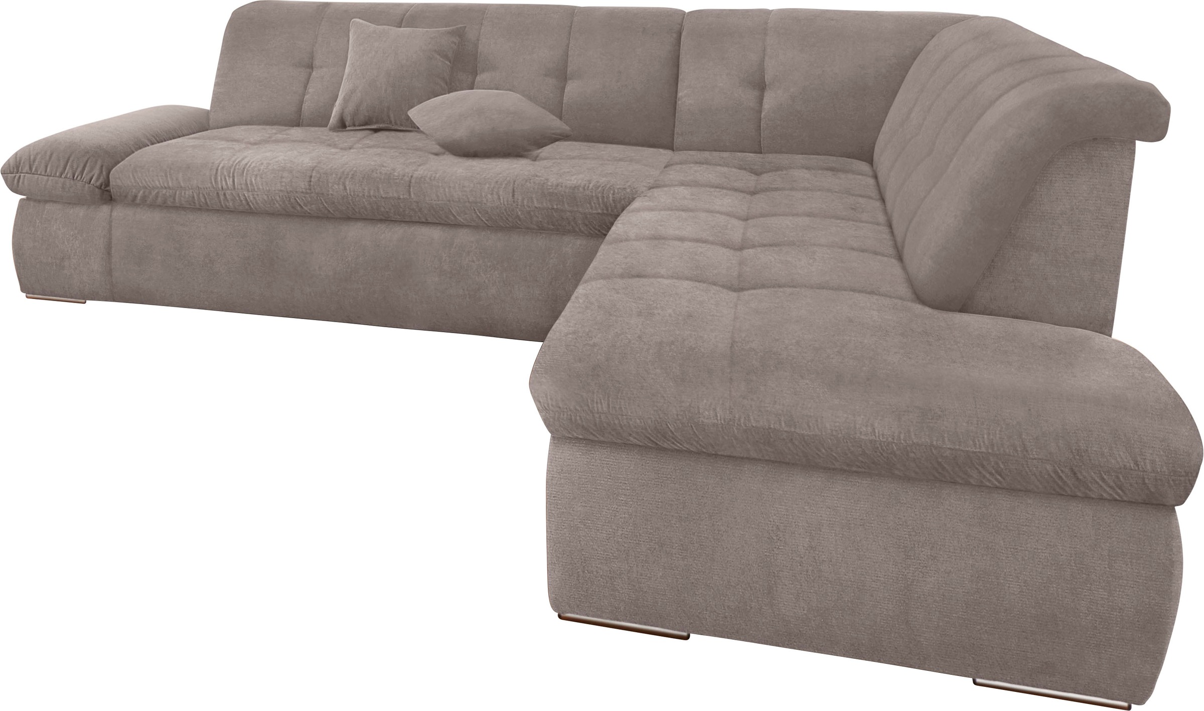 DOMO collection Ecksofa »NMoric incl. Zierkissen B/T/H: 273/216/80 cm L-Form«, Ottomanen-Abschluss, wahlweise mit Bettfunktion und Armlehnverstellung