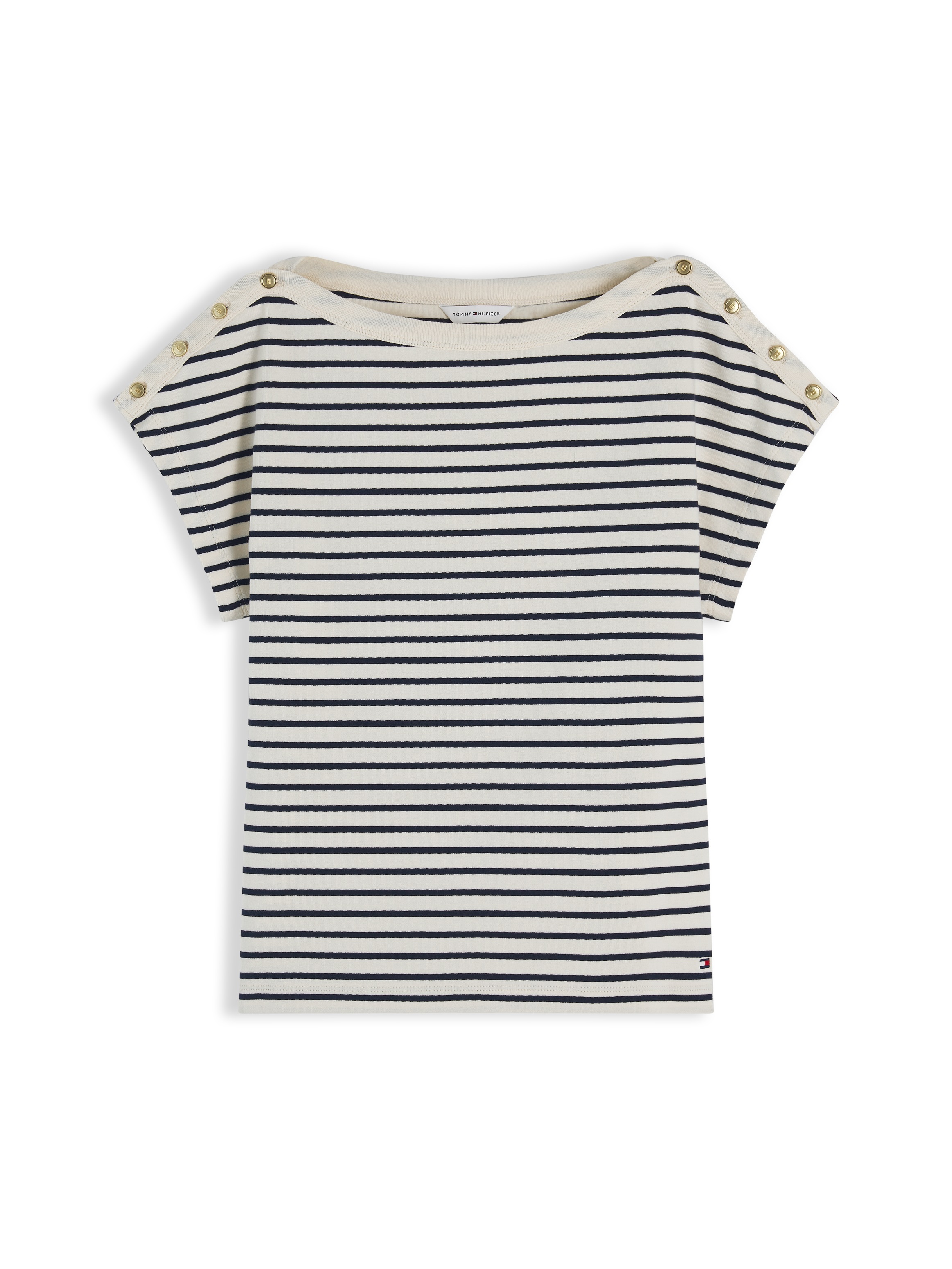 Tommy Hilfiger Kurzarmshirt »GOLD BTN CAP-SLV BOAT-NK TEE« Baumwolle, mit goldfarbenen Knöpfen