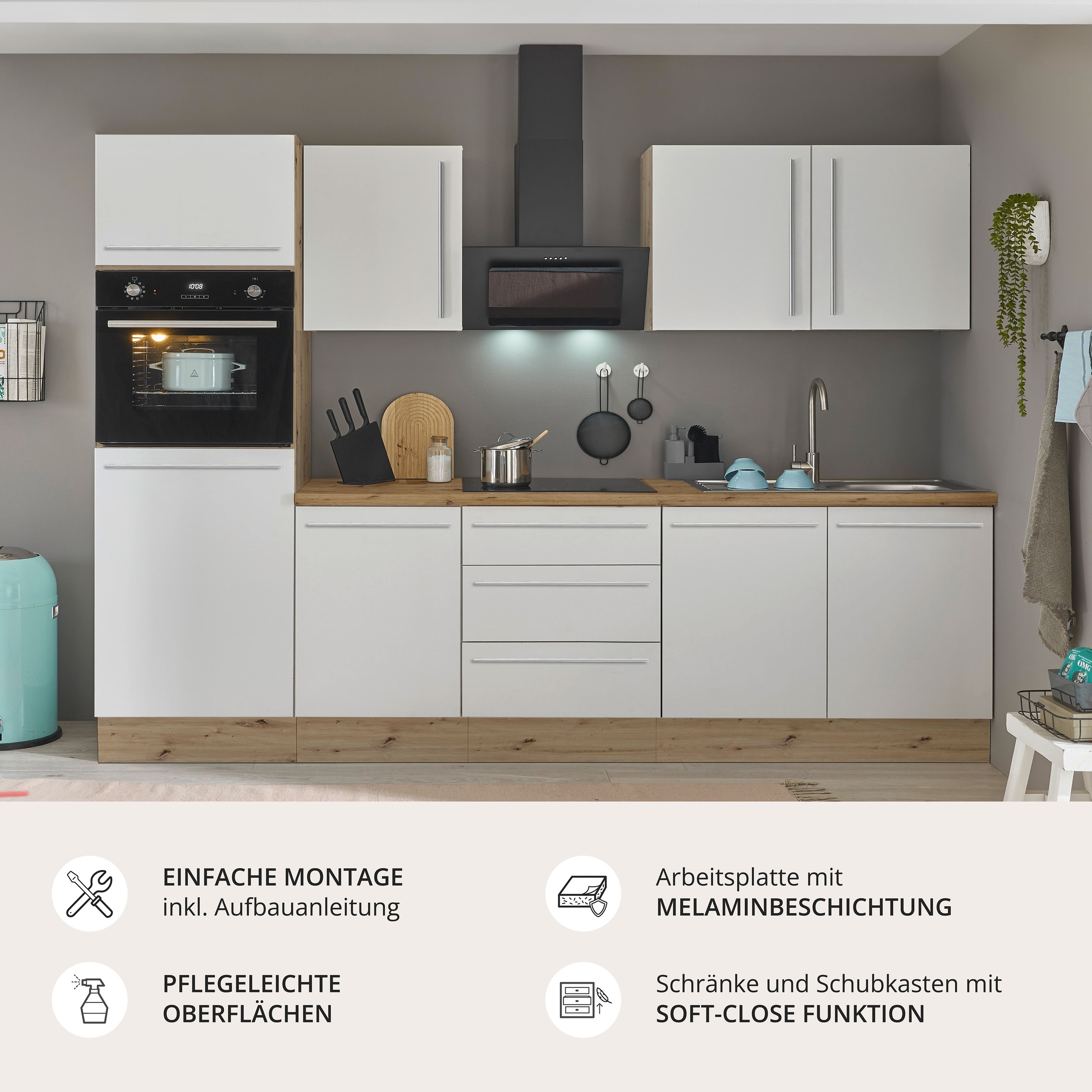 KOCHSTATION Küchenzeile »Florida« Breite 270 cm, wahlweise mit E-Geräten,Softclose für Türen/Schubkästen