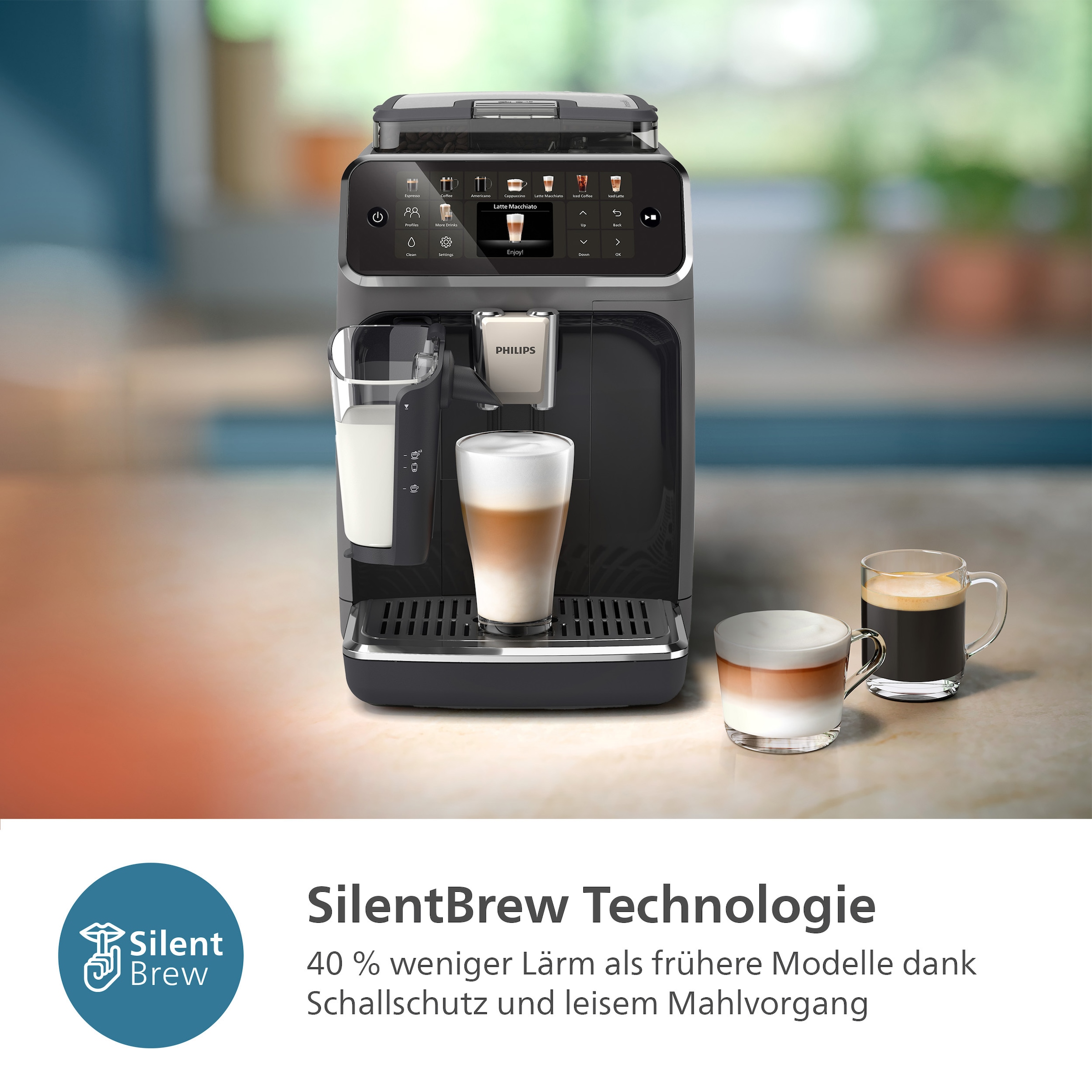 Philips Kaffeevollautomat »EP5544/50 5500 Series, 20 Kaffeespezialitäten (heiß oder eisgekühlt),«, LatteGo-Milchsystem, SilentBrew Technologie, Schwarz/Grau