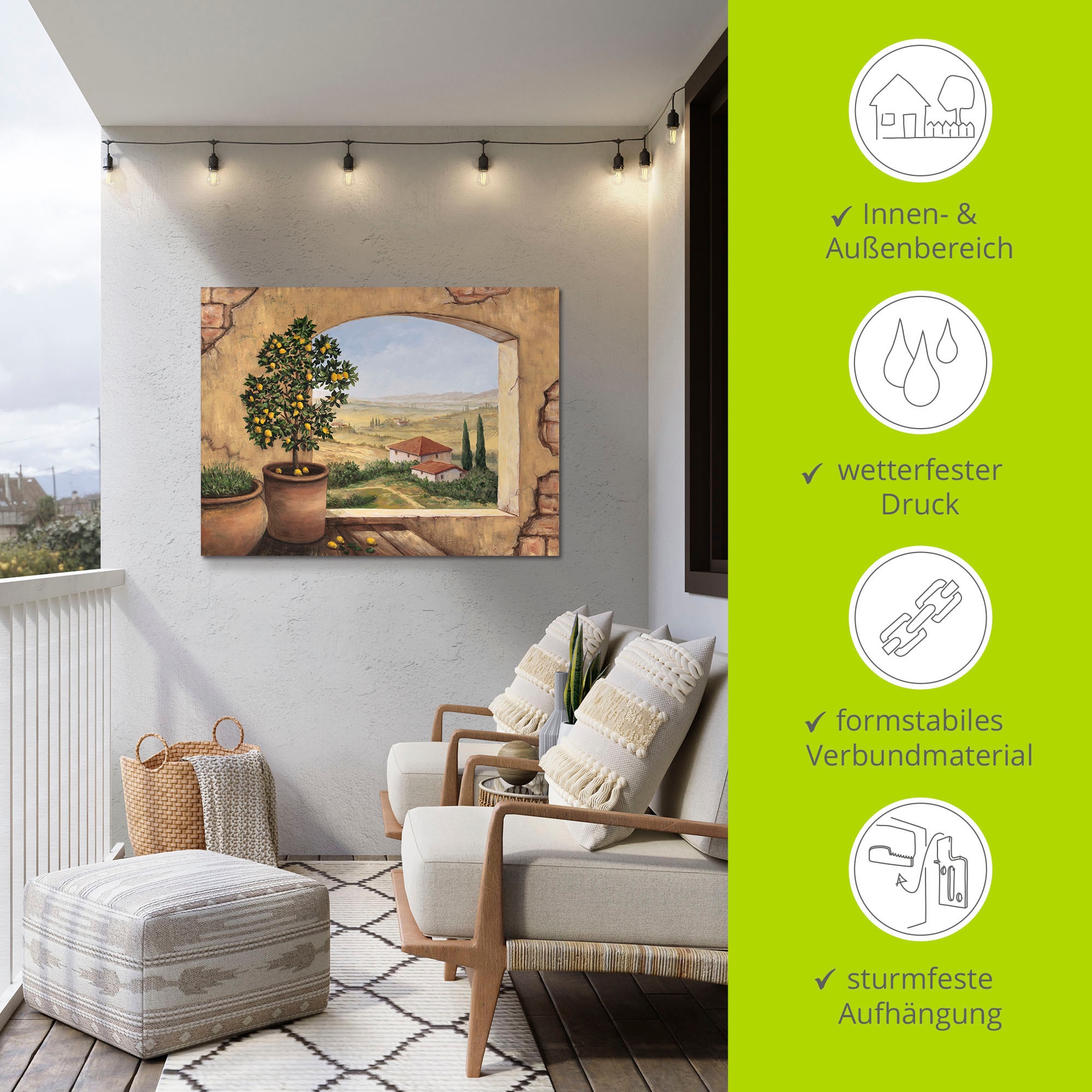 Artland Wandbild »Fenster in der Toskana«, Fensterblick, (1 St.), als Alubild, Outdoorbild, Leinwandbild, Poster, Wandaufkleber