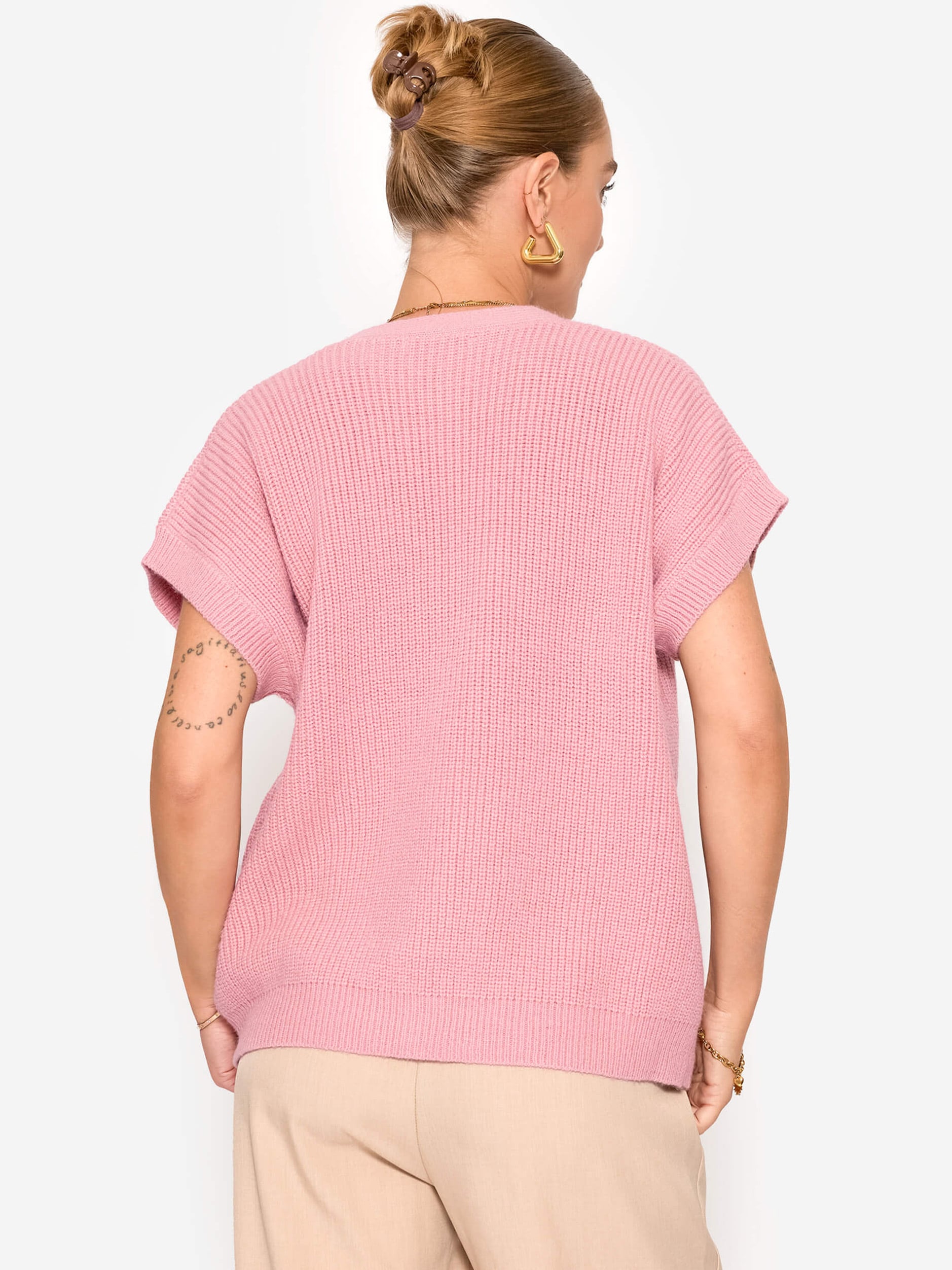 SASSYCLASSY Strickweste »Strickweste mit Herzknöpfen« Weiche Weste mit kurzen Ärmeln und V-Ausschnitt Beige Burgundy Blau
