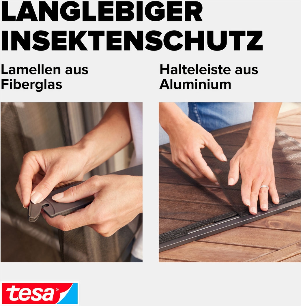 tesa Insektenschutz-Tür »Aluminium Lamellen Vorhang Premium - einfache Montage ohne Bohren« Packung, Alu Lamellentür teleskopierbar, selbstklebendes Premium-Klettband, 1 Stk. tlg. für Balkon- und Terrassentüren