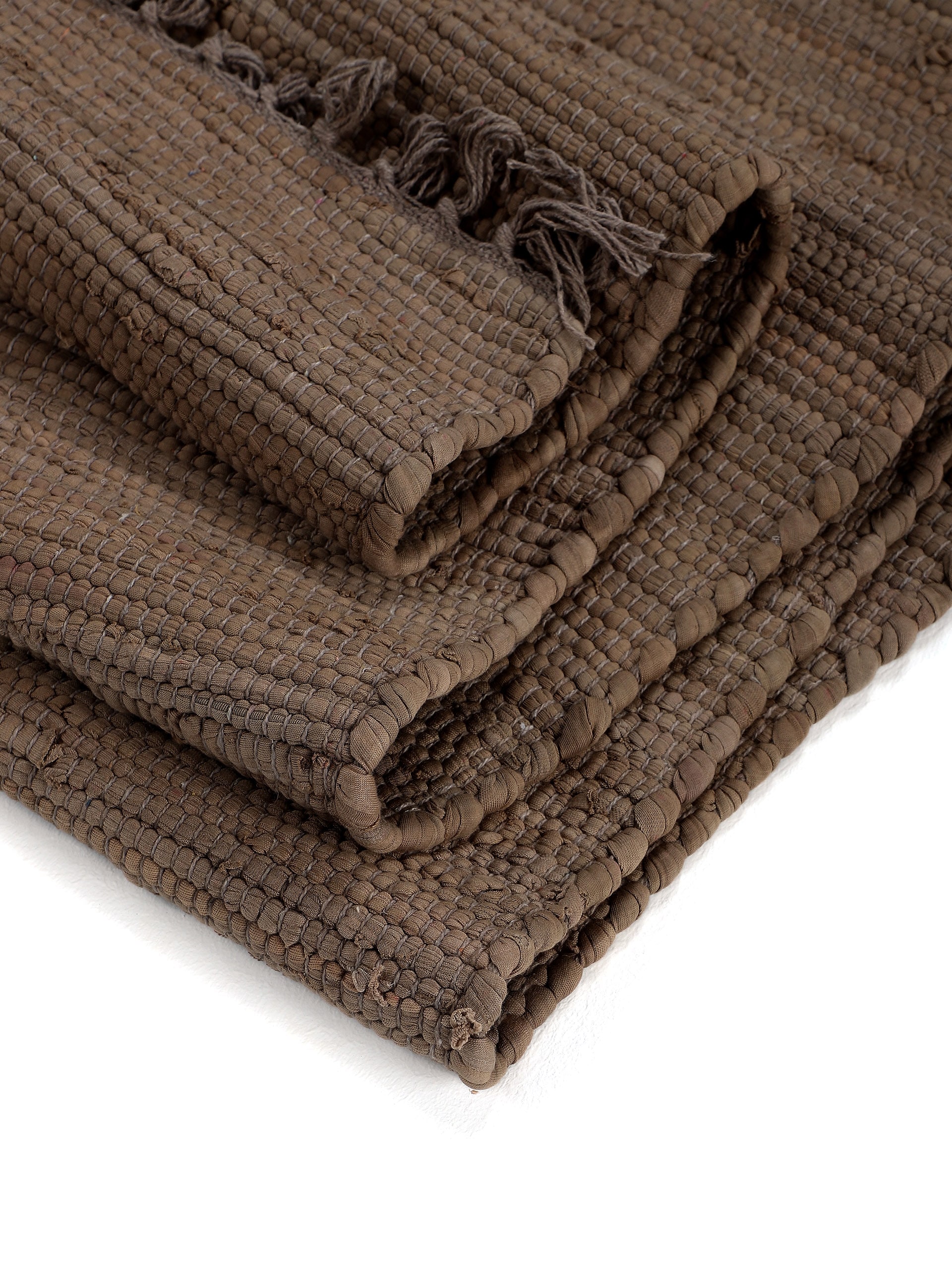 carpetfine Teppich »Kelim Chindi uni , auch als Läufer« rechteckig 5 mm Höhe Wendeteppich, reine Baumwolle, handgewebt, Uni-Farben, mit Fransen