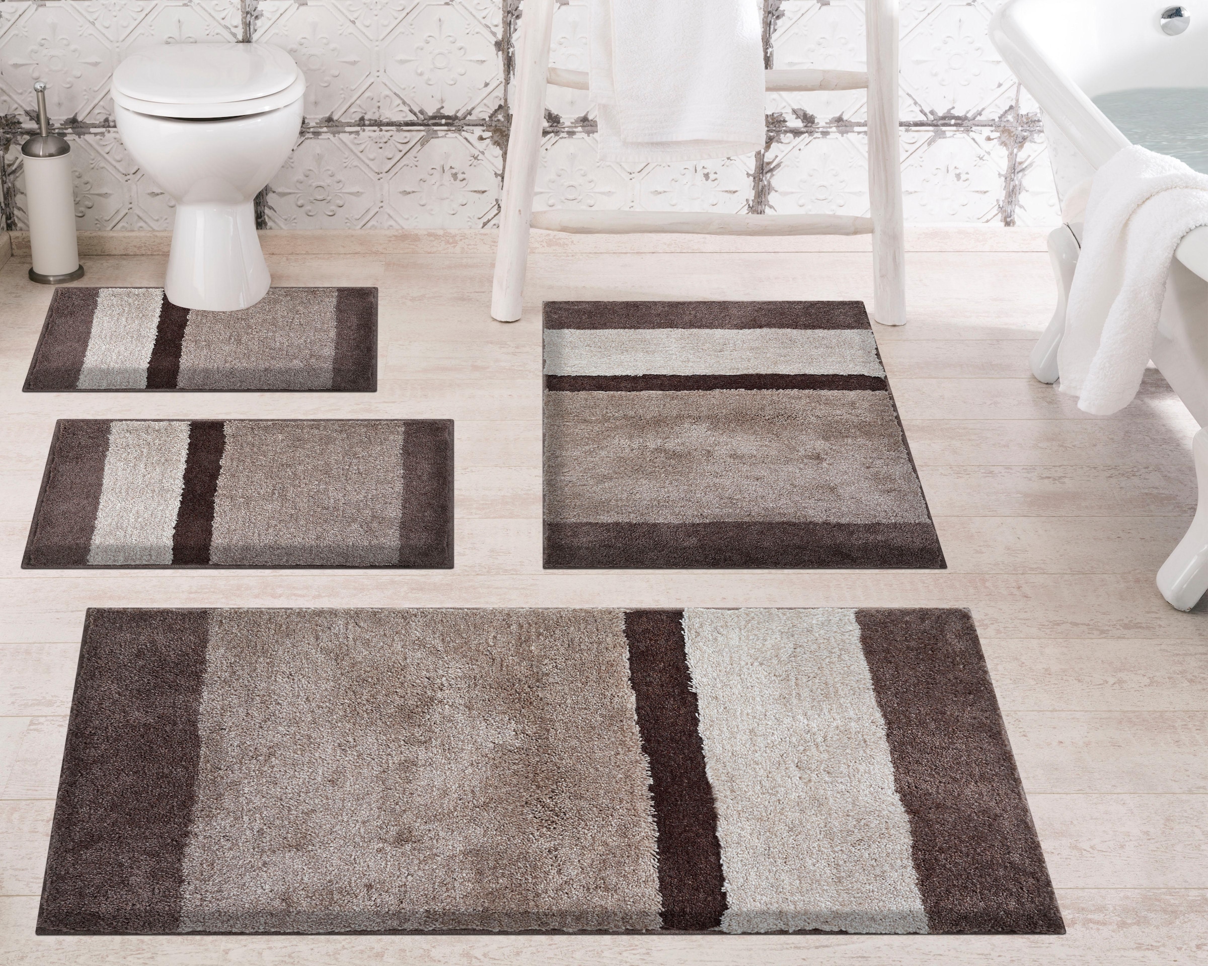 Grund Badematte »Room«, Höhe 24 mm, rutschhemmend beschichtet, besonders dichter Flor, Badematte mit Streifen