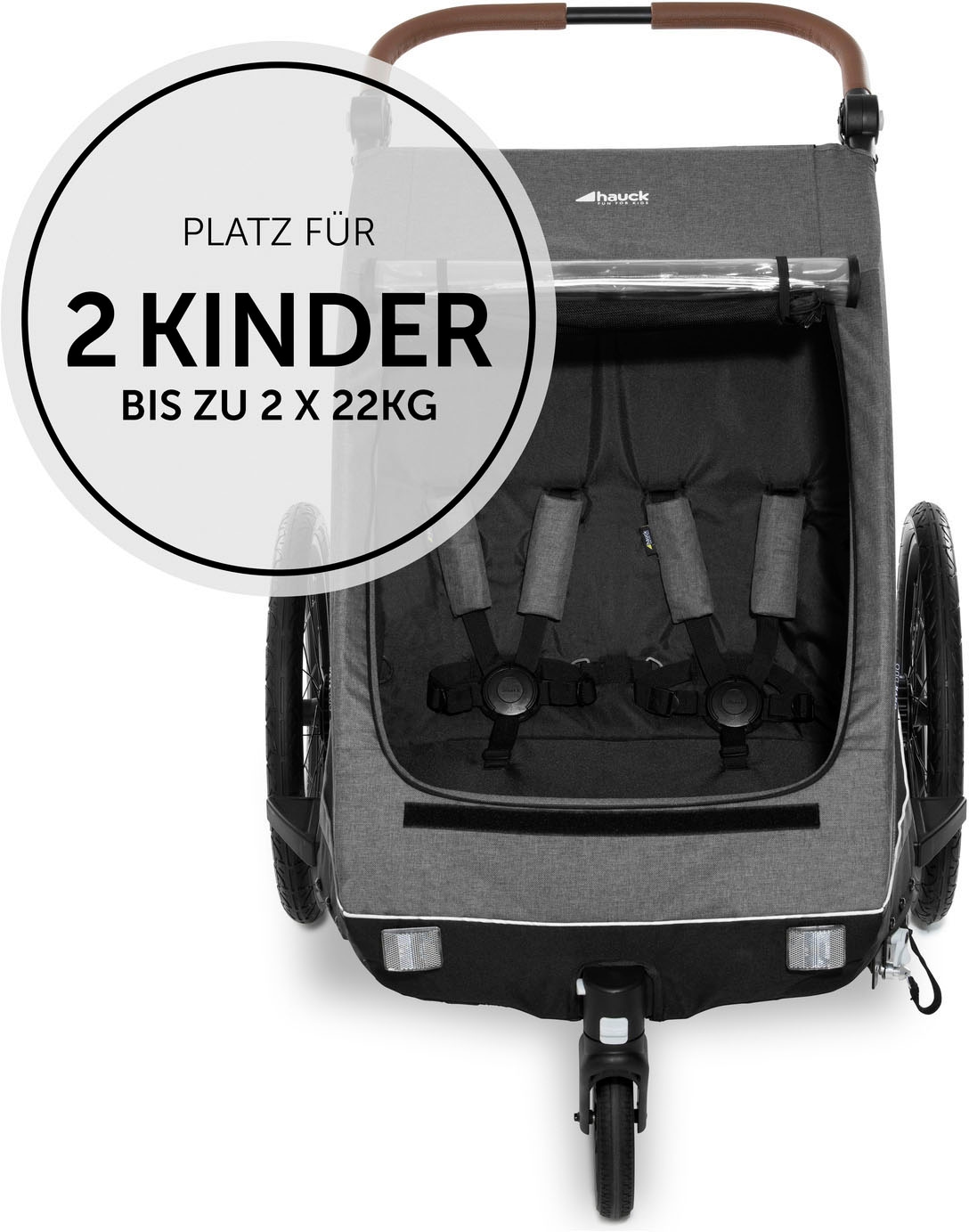 Hauck Fahrradkinderanhänger »2in1 Bike Trailer und Buggy Dryk Duo, melange grey«, für 2 Kinder; inklusive Deichsel