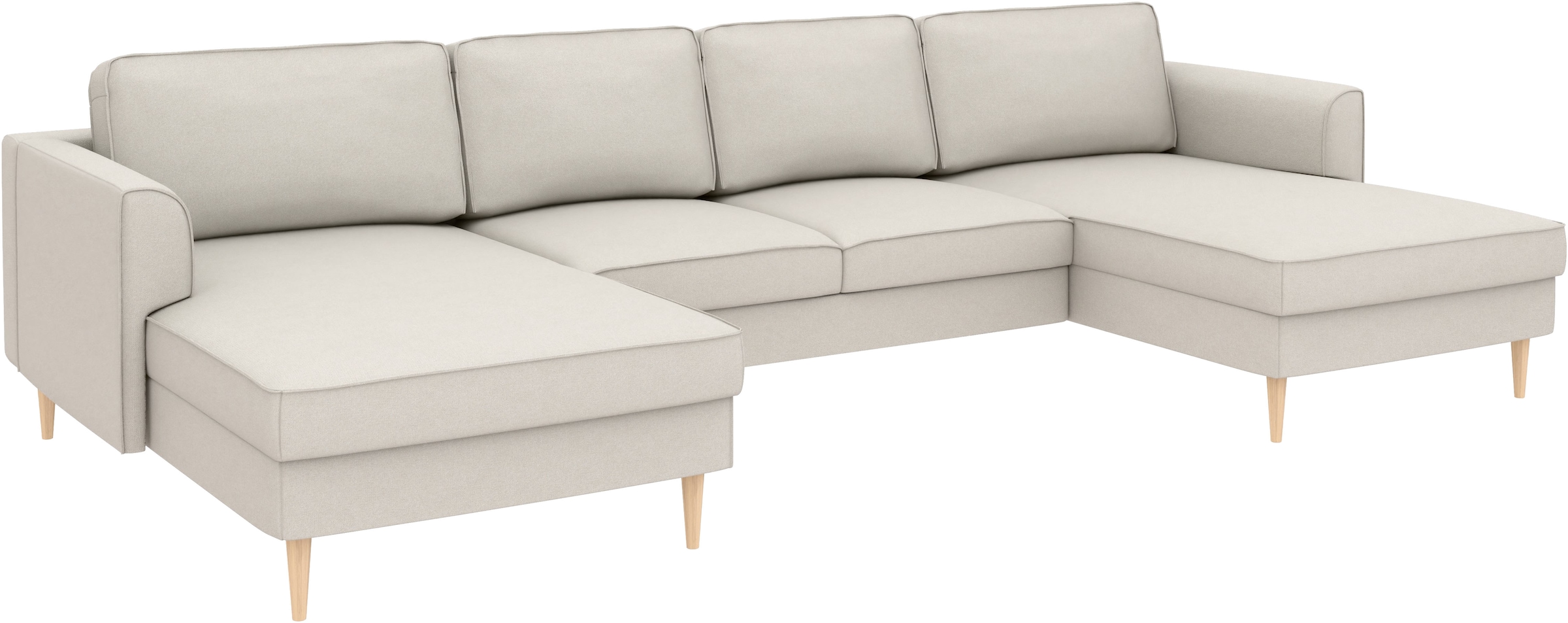 Home affaire 1100000002199 »Booster, whlw. mit Schlaffunktion & Bettkasten, Fuß Buche lackiert« Sofa in U-Form, Breite 305 cm, in Cord oder Struktur